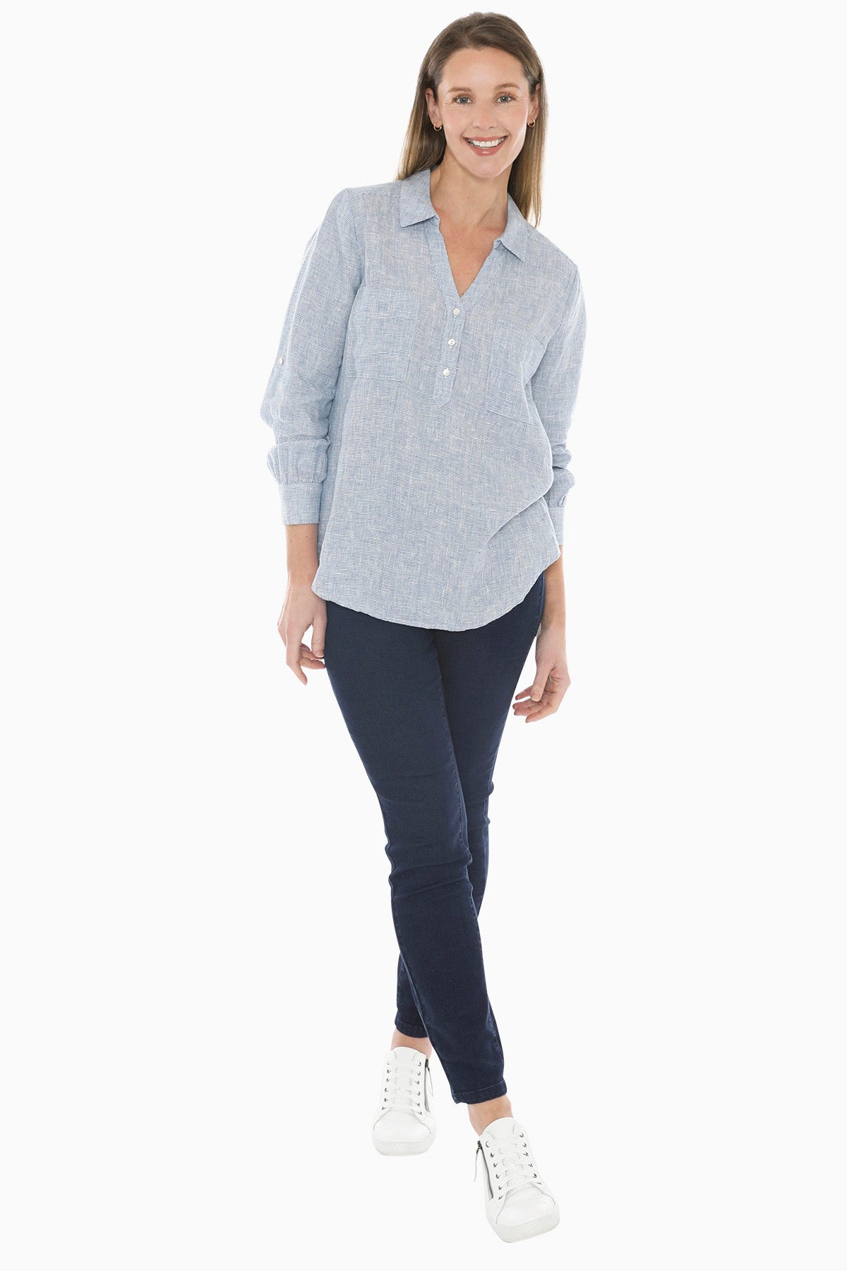 Mini Check Pocket Shirt in Chambray/White