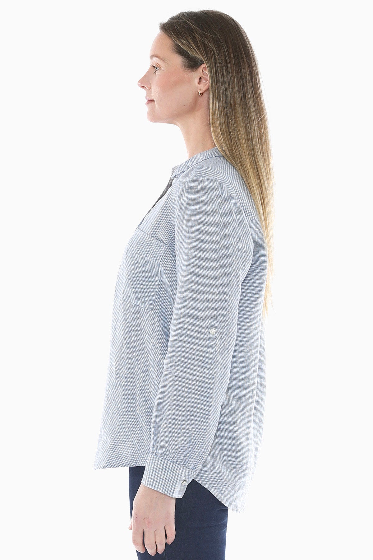 Mini Check Pocket Shirt in Chambray/White