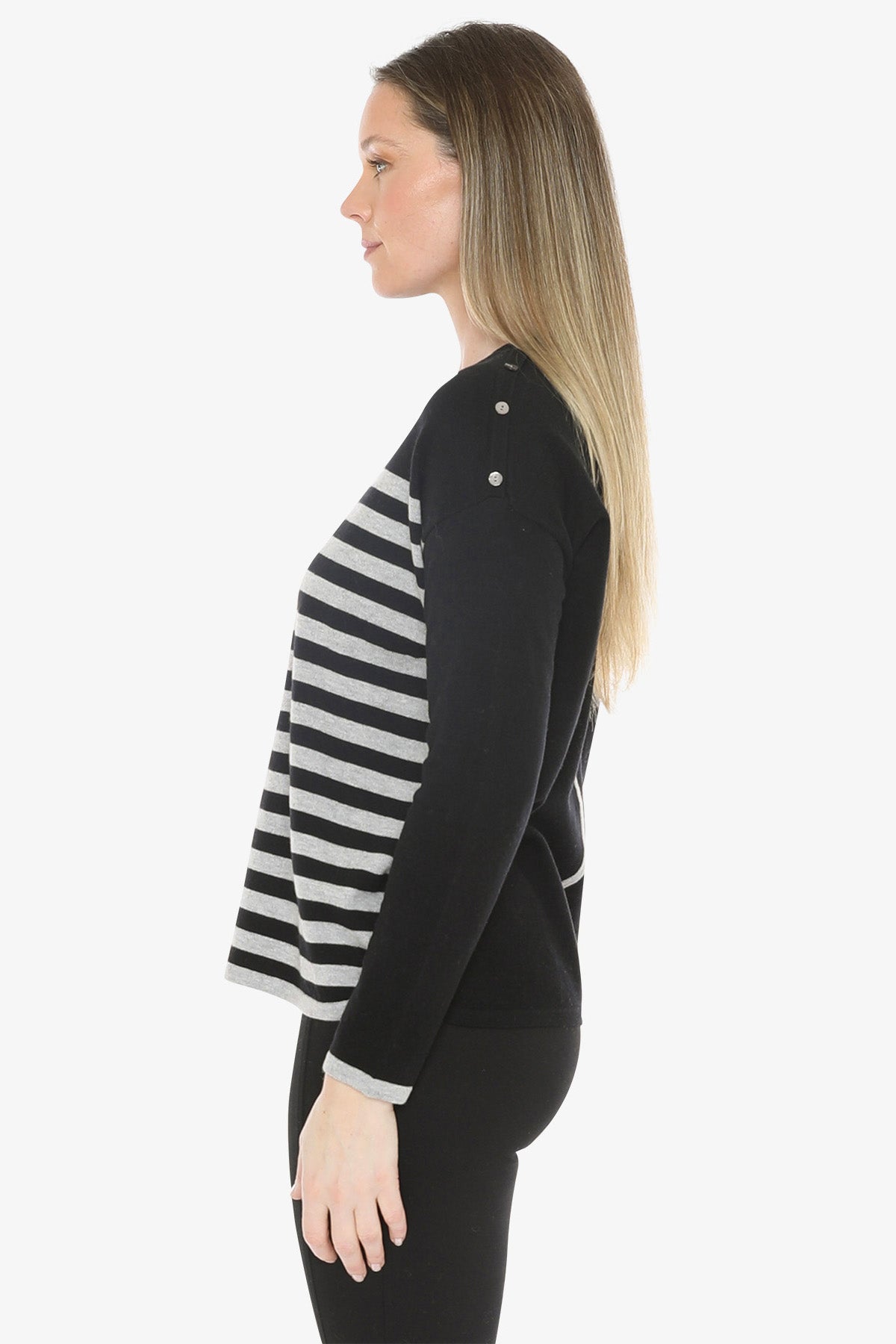 Mixed Stripe Pullover in Black