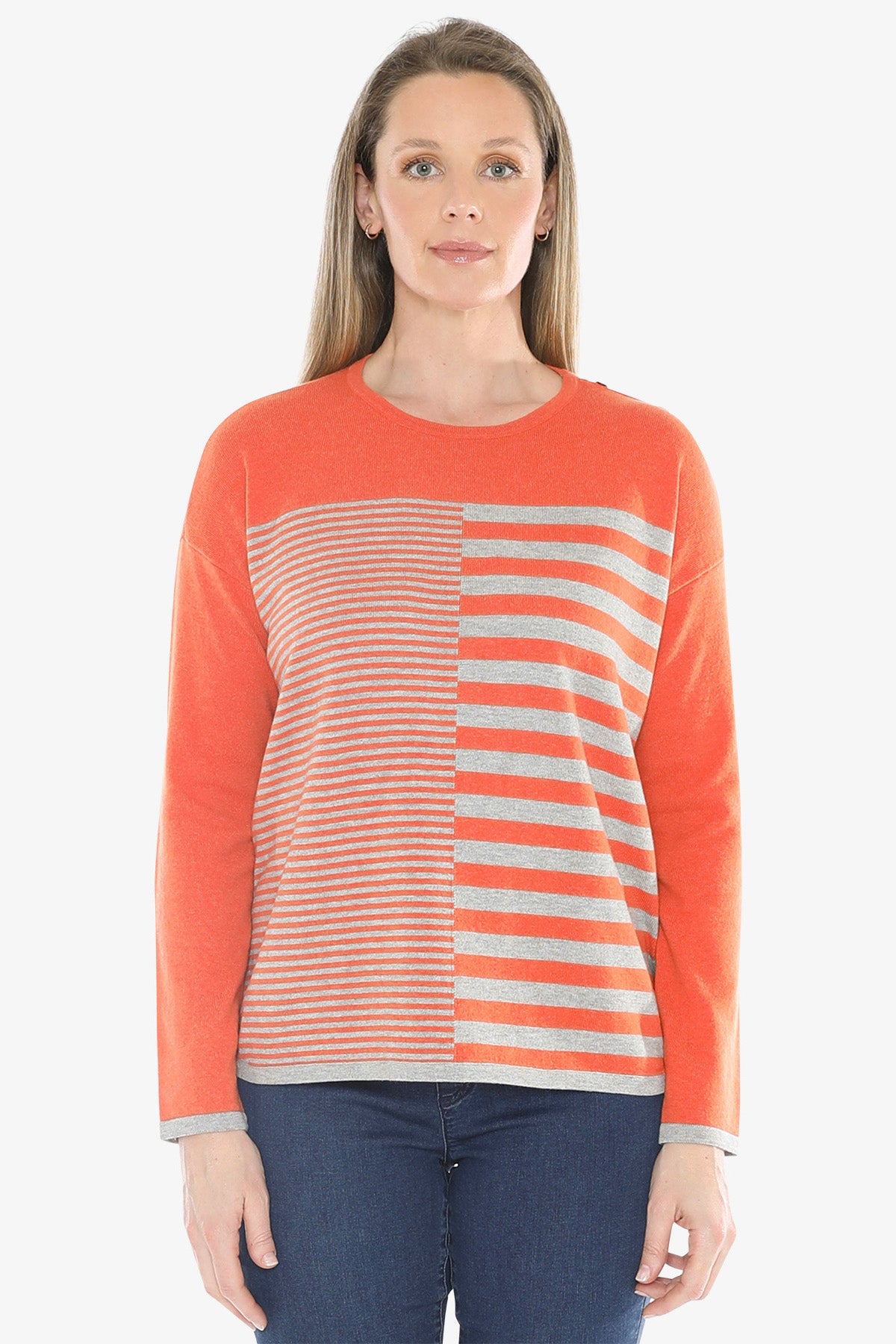 Mixed Stripe Pullover in Nectarine