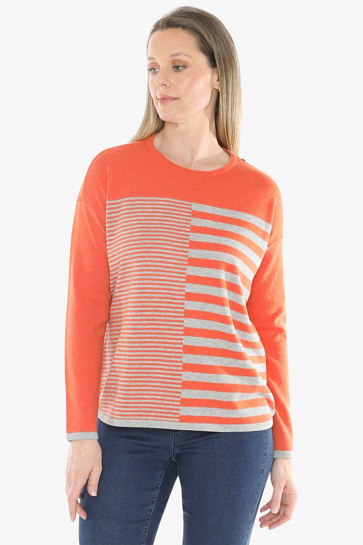 Mixed Stripe Pullover in Nectarine