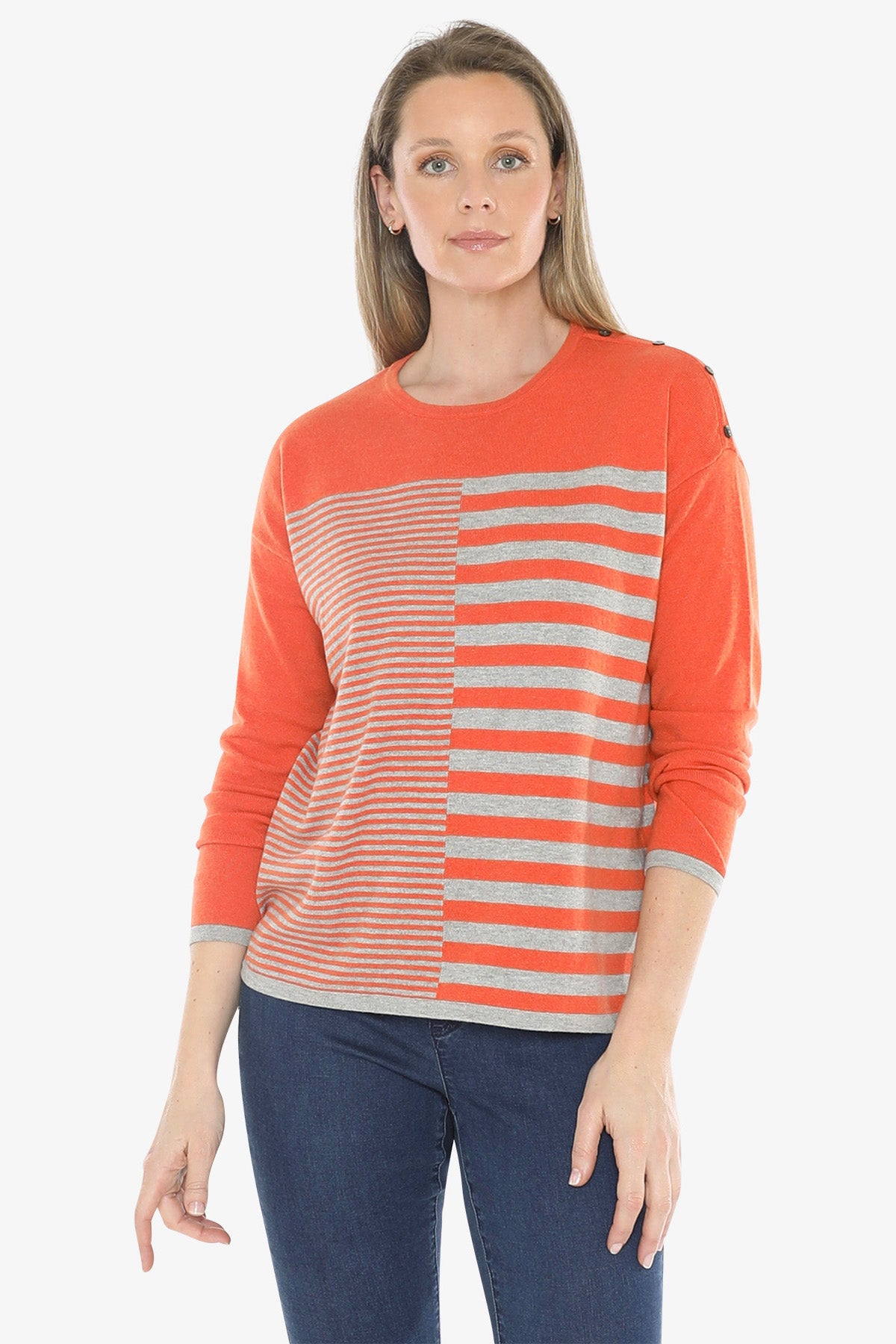 Mixed Stripe Pullover in Nectarine