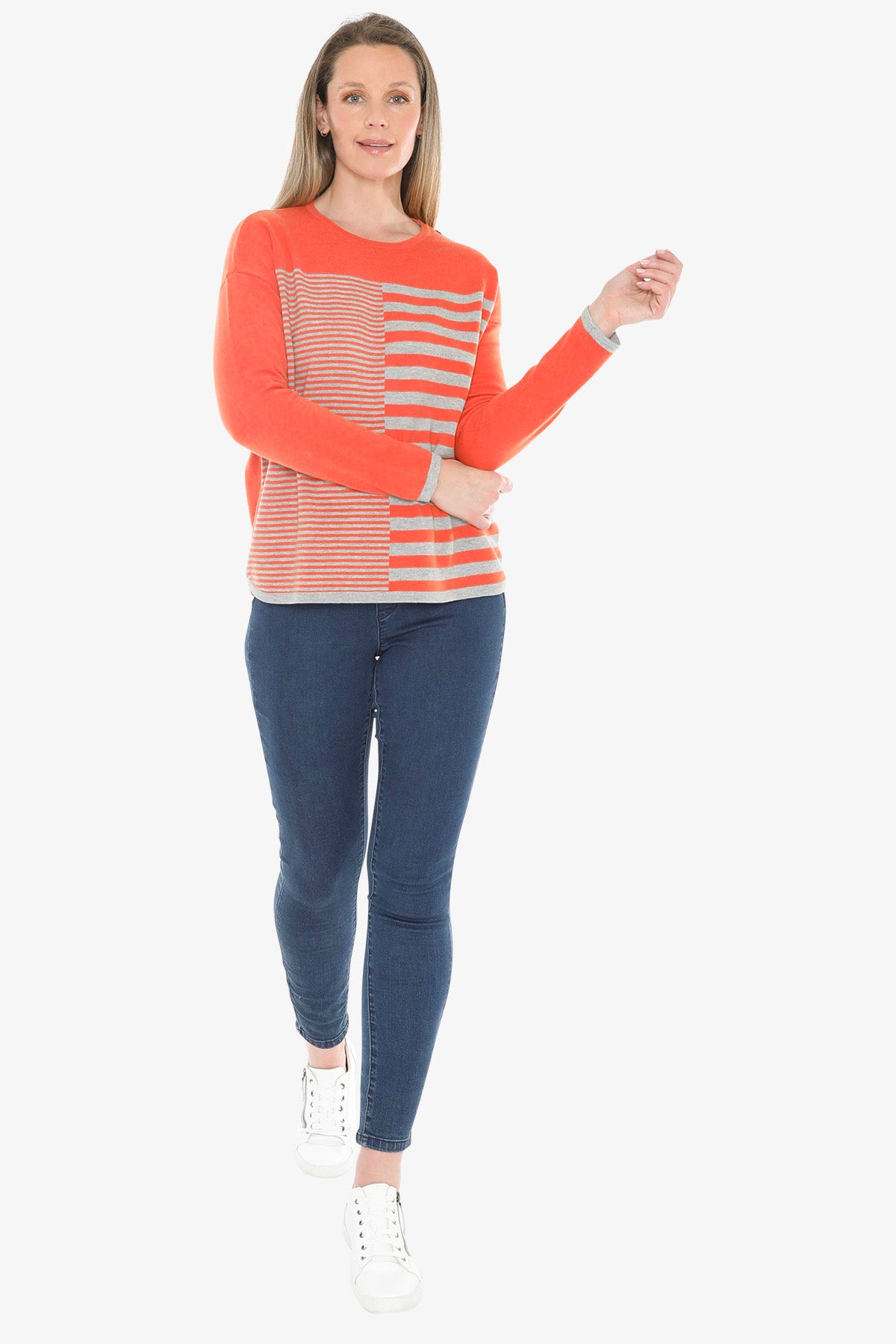 Mixed Stripe Pullover in Nectarine