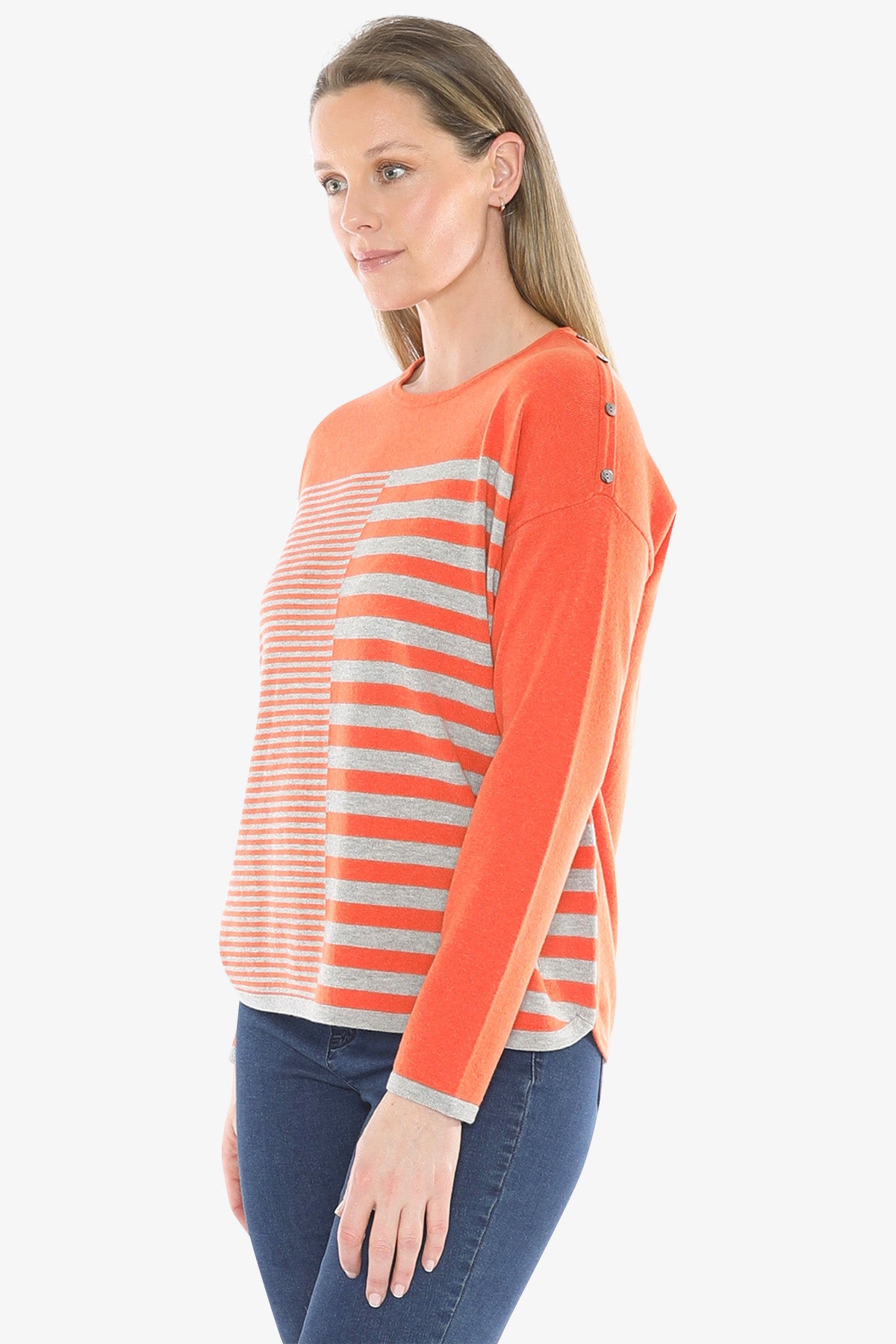 Mixed Stripe Pullover in Nectarine