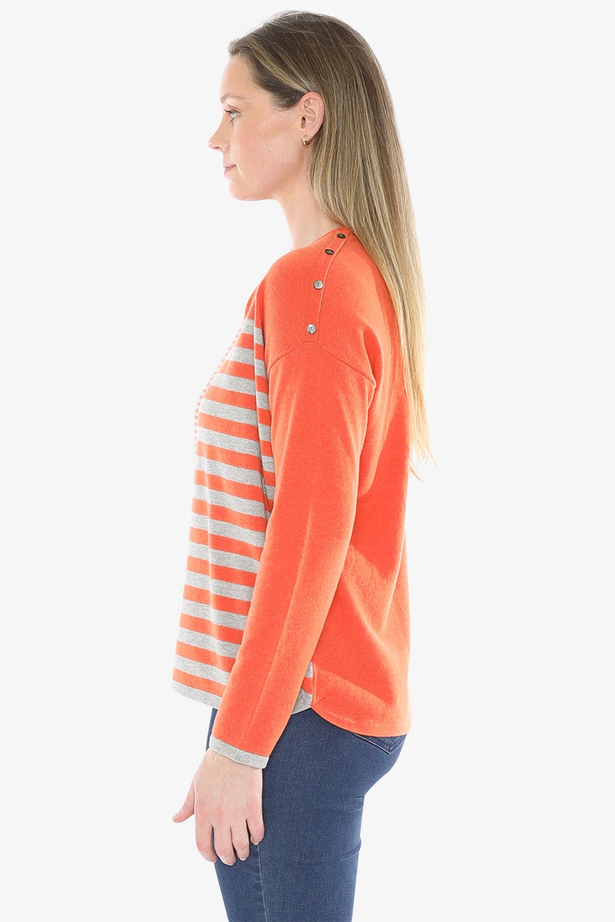 Mixed Stripe Pullover in Nectarine
