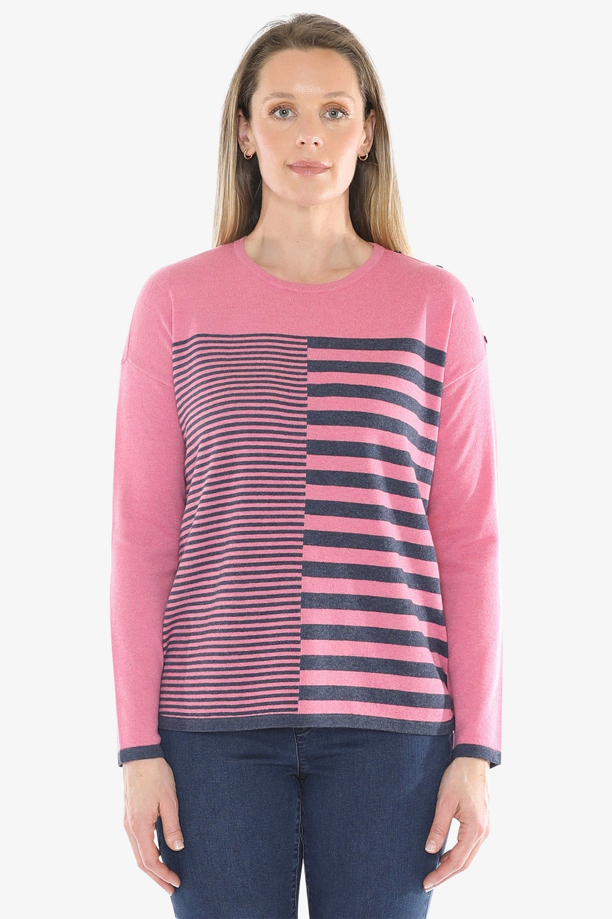 Mixed Stripe Pullover in Pink Marle