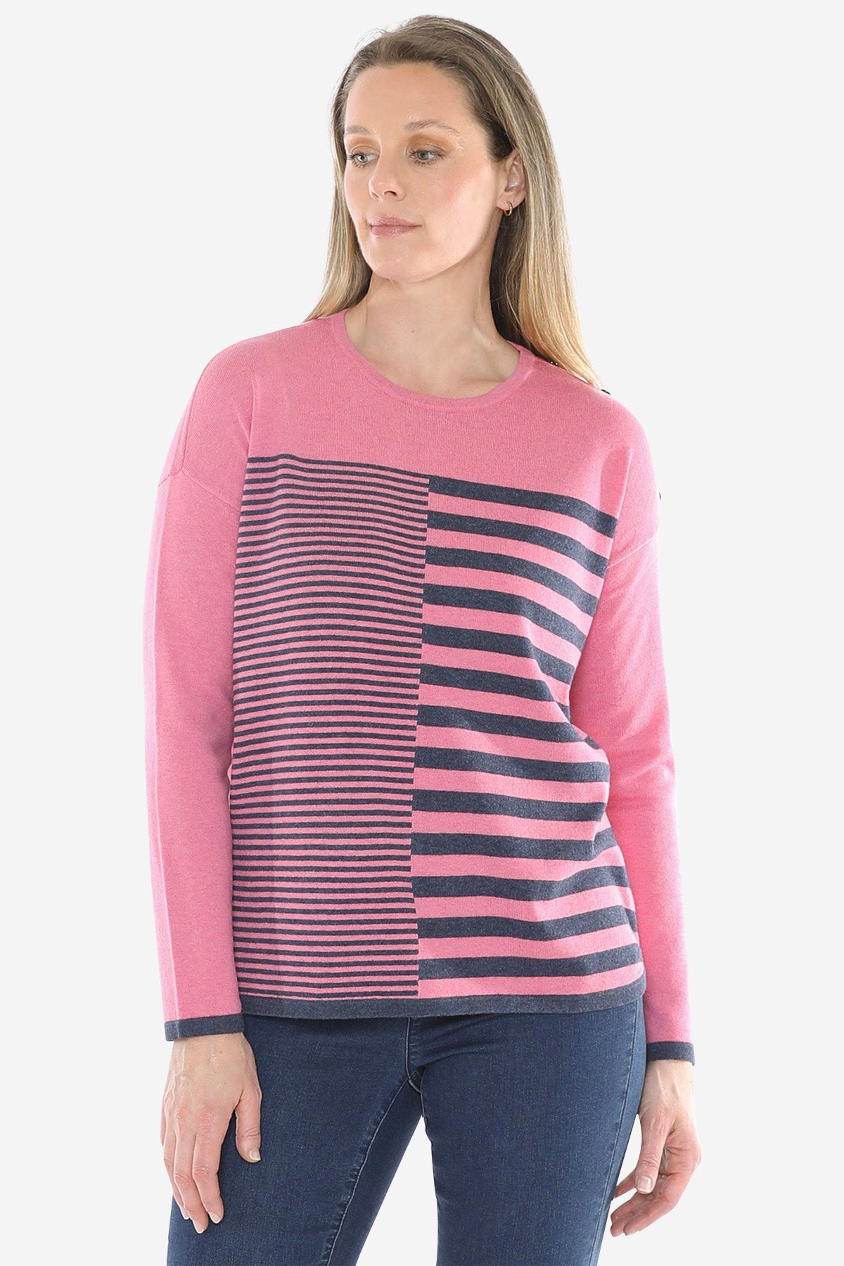 Mixed Stripe Pullover in Pink Marle