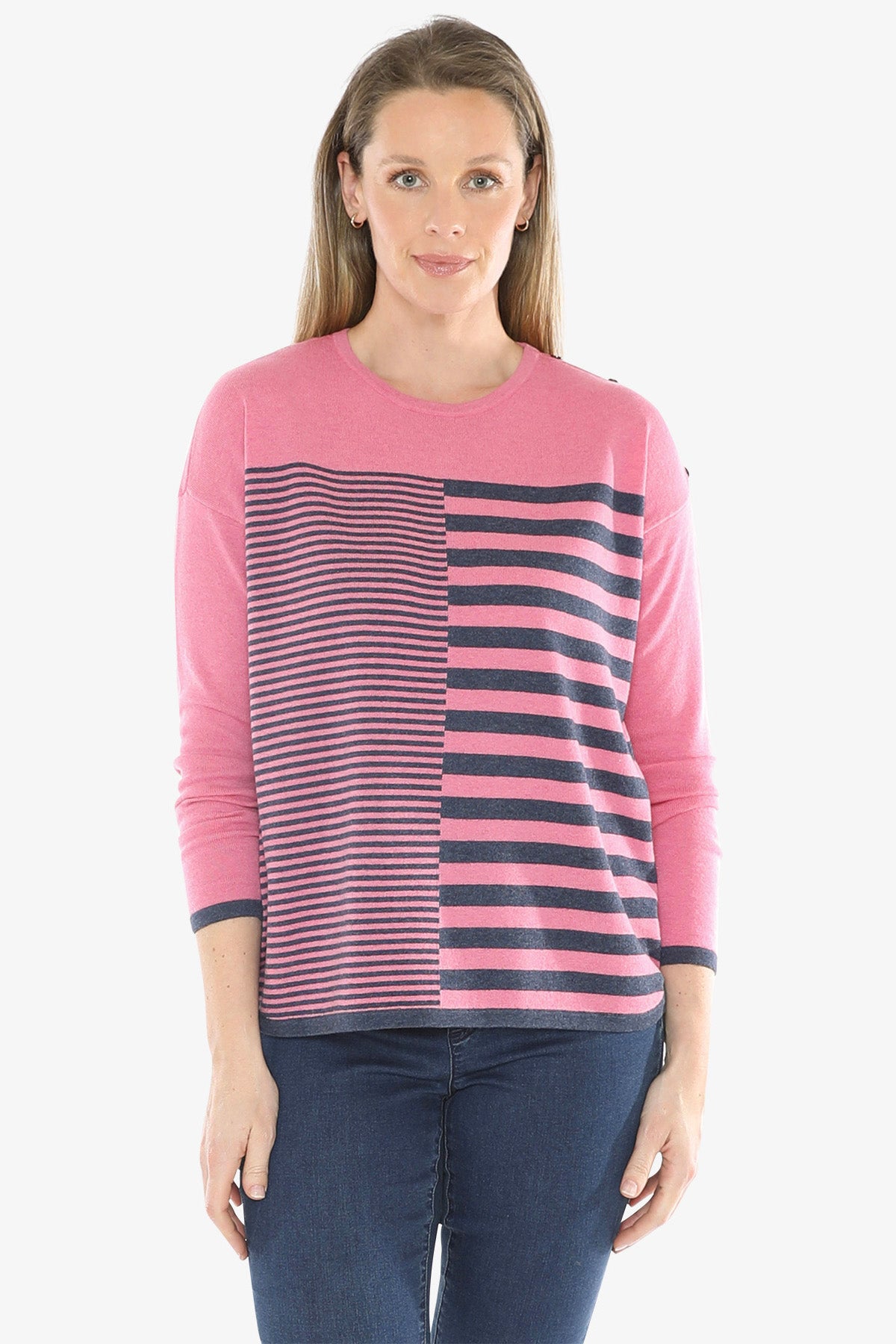 Mixed Stripe Pullover in Pink Marle