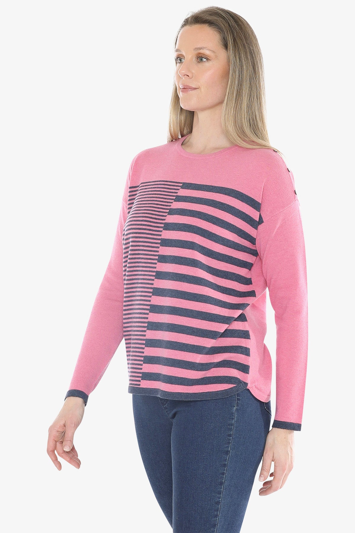 Mixed Stripe Pullover in Pink Marle