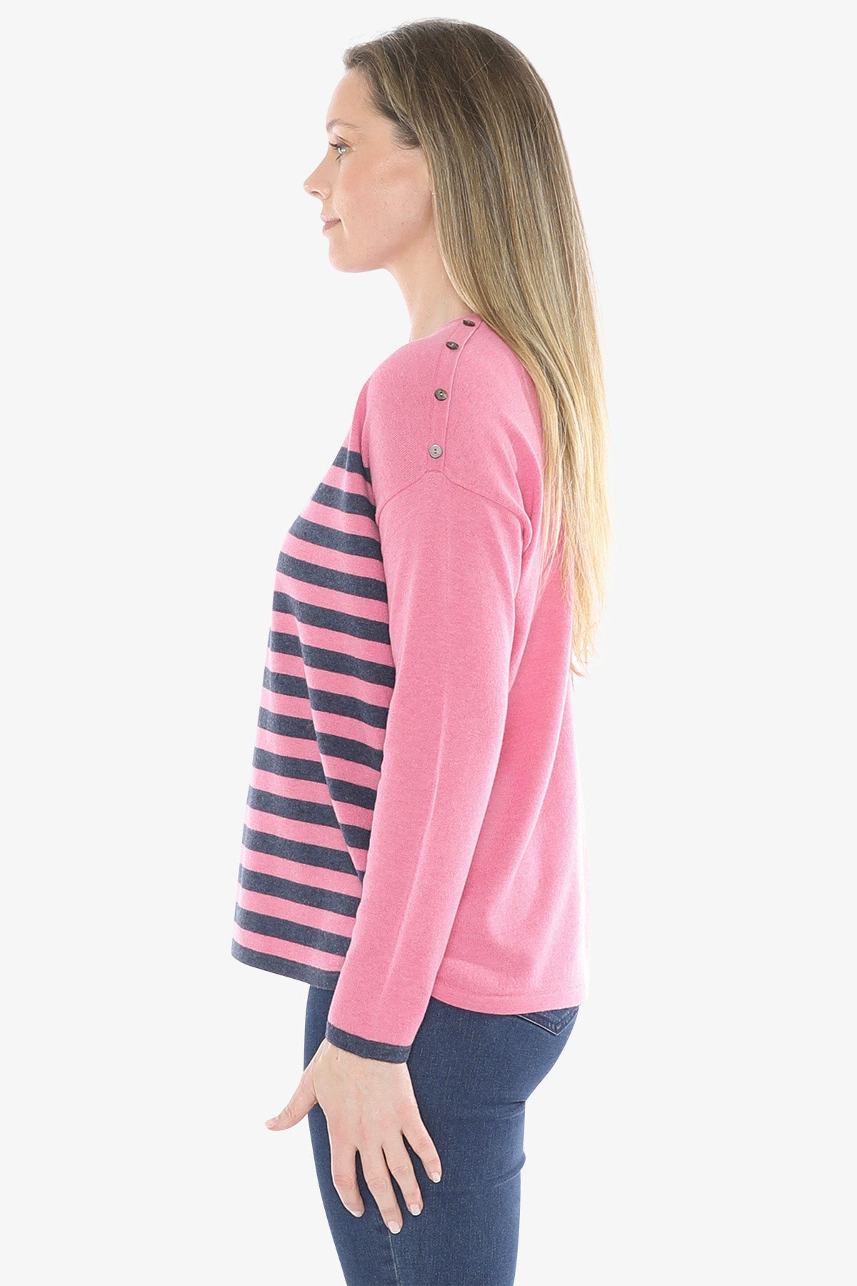 Mixed Stripe Pullover in Pink Marle