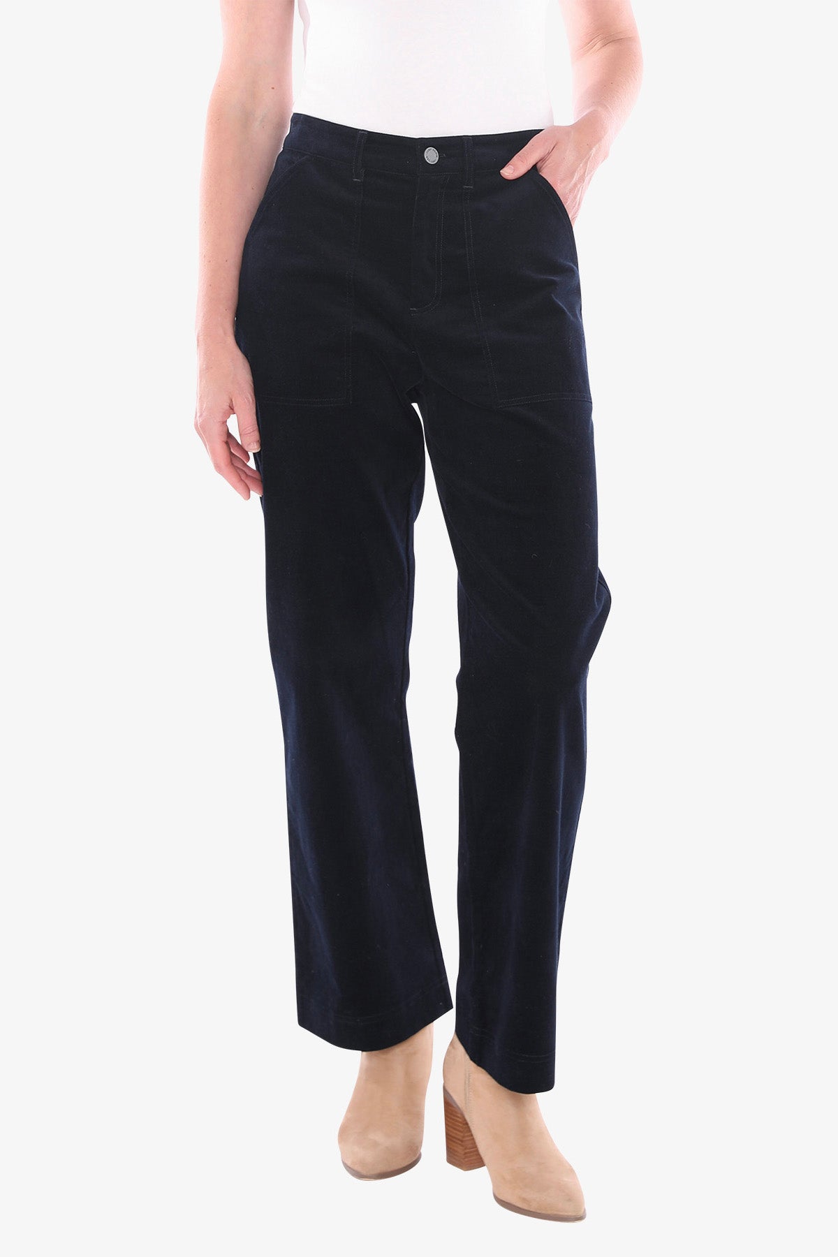 Patch Pocket Velour Pant in Ink