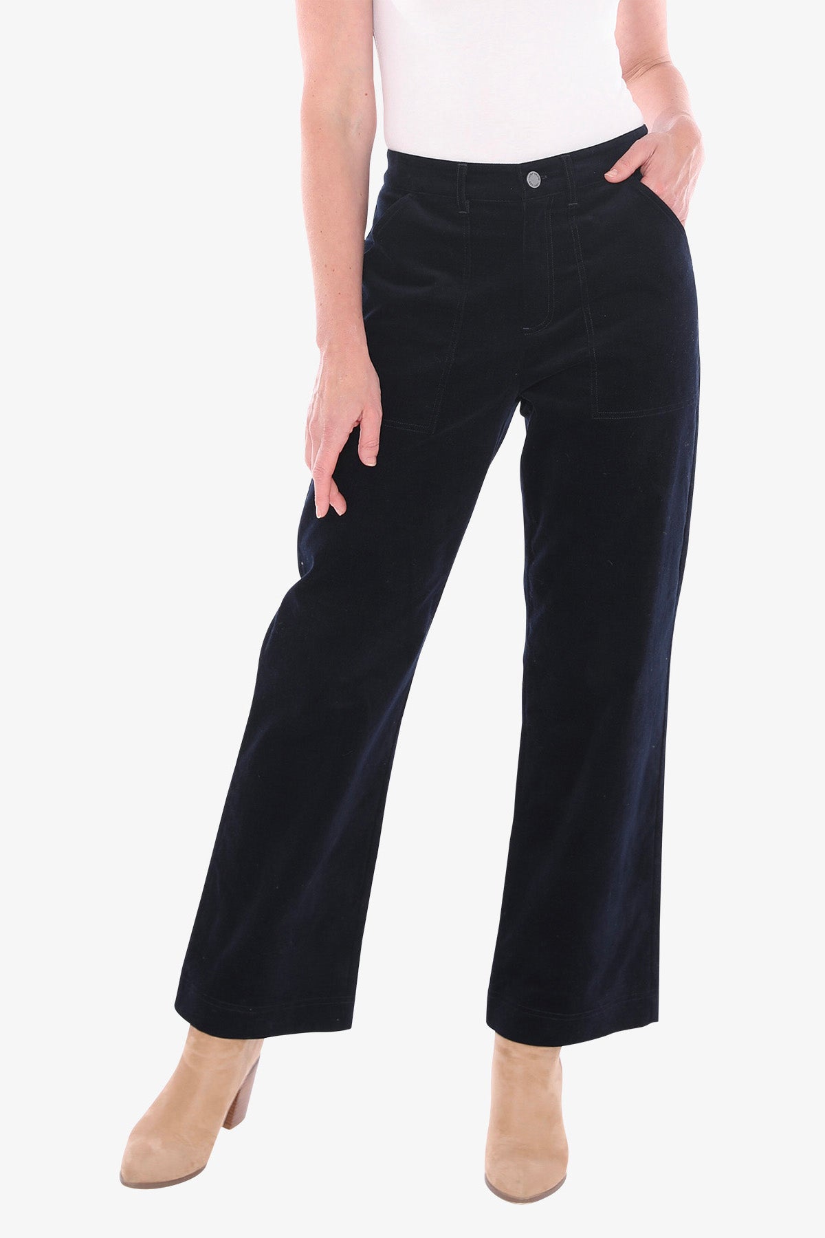 Patch Pocket Velour Pant in Ink
