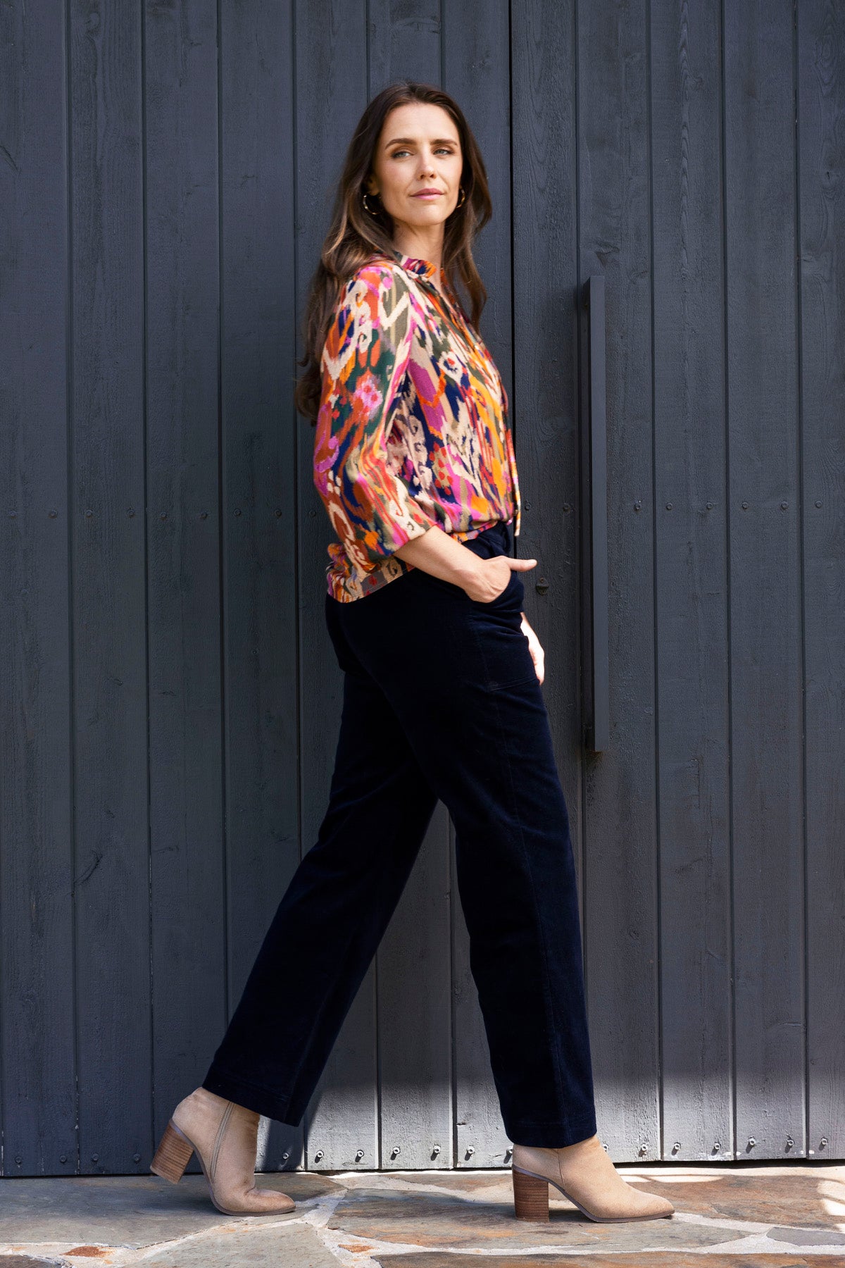 Patch Pocket Velour Pant in Ink