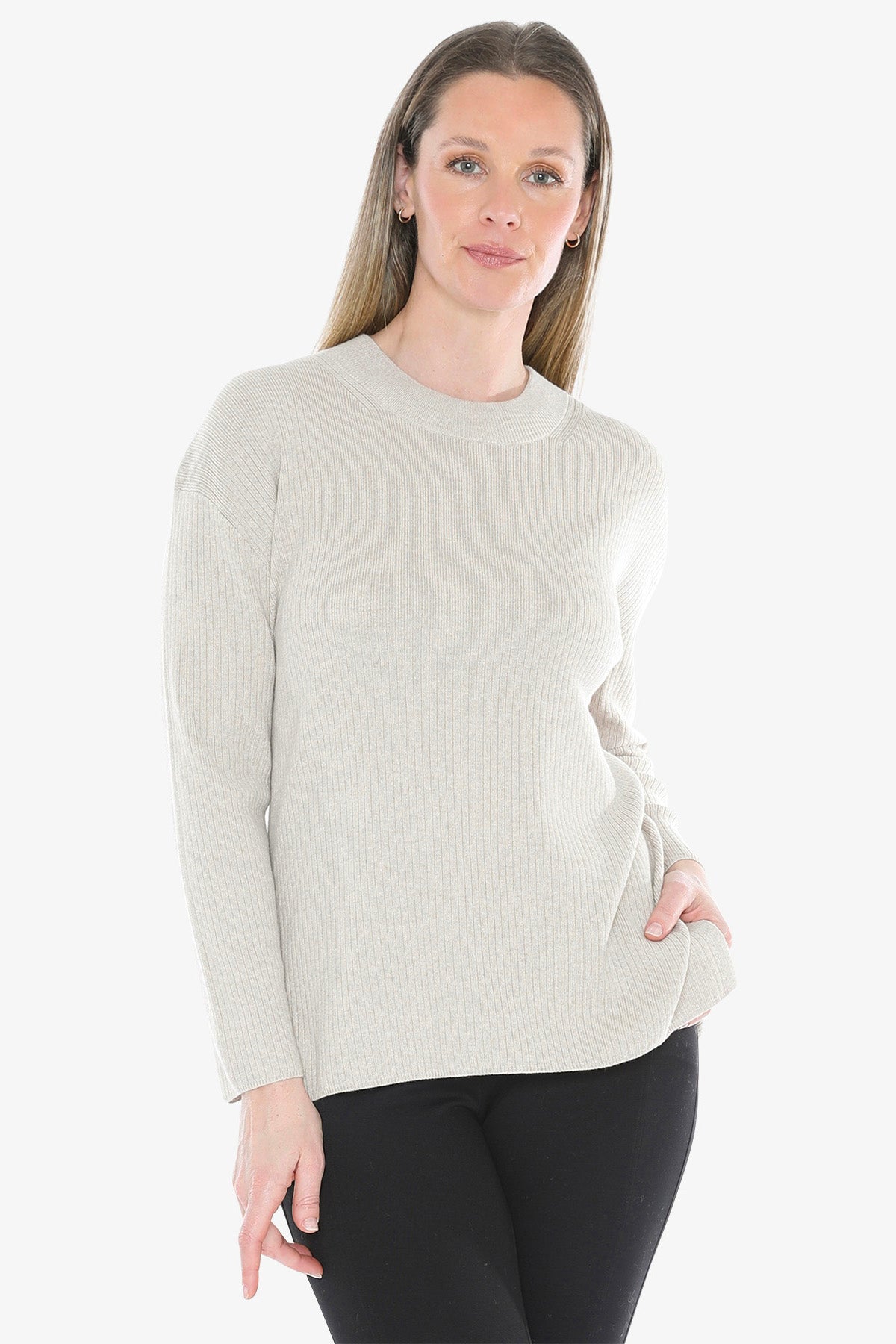 Rib Tunic Pullover in Stone Marle