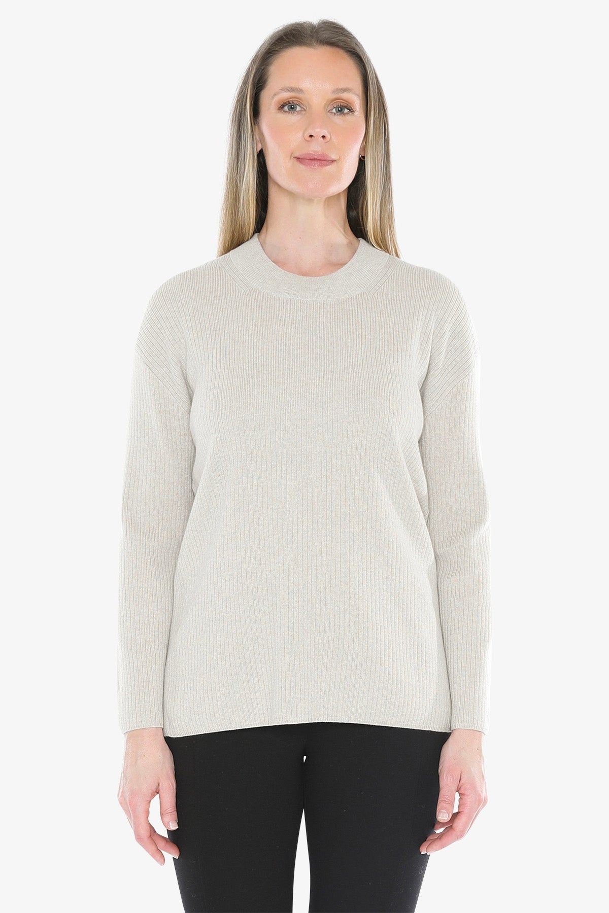 Rib Tunic Pullover in Stone Marle