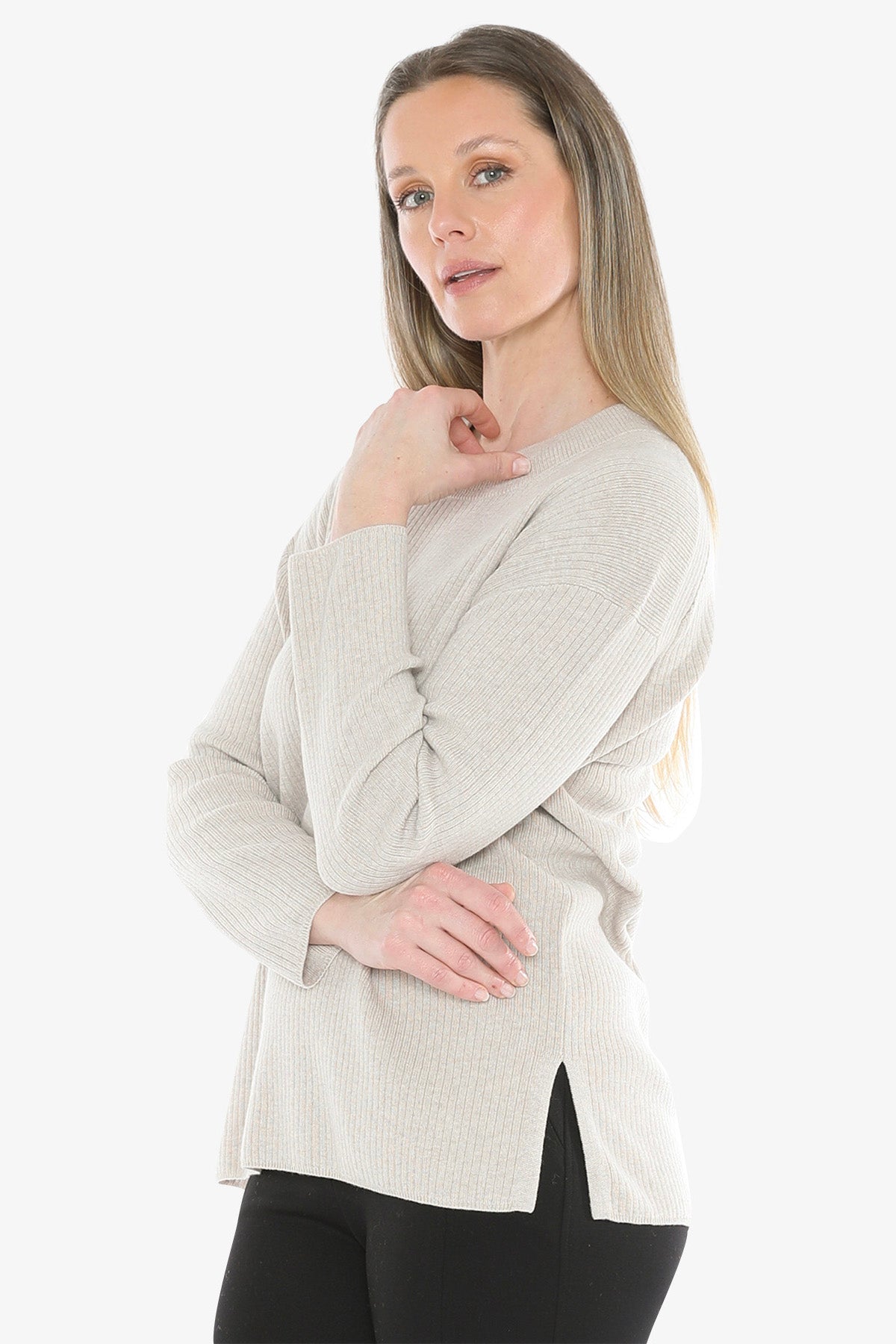 Rib Tunic Pullover in Stone Marle