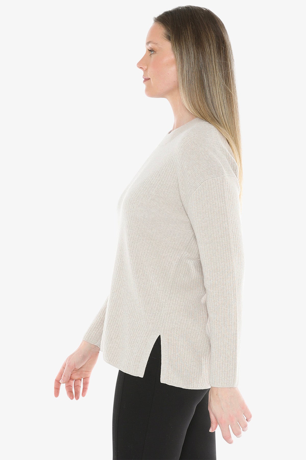 Rib Tunic Pullover in Stone Marle