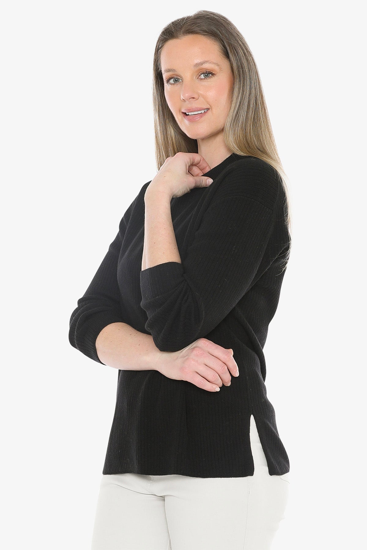 Rib Tunic Pullover in Black
