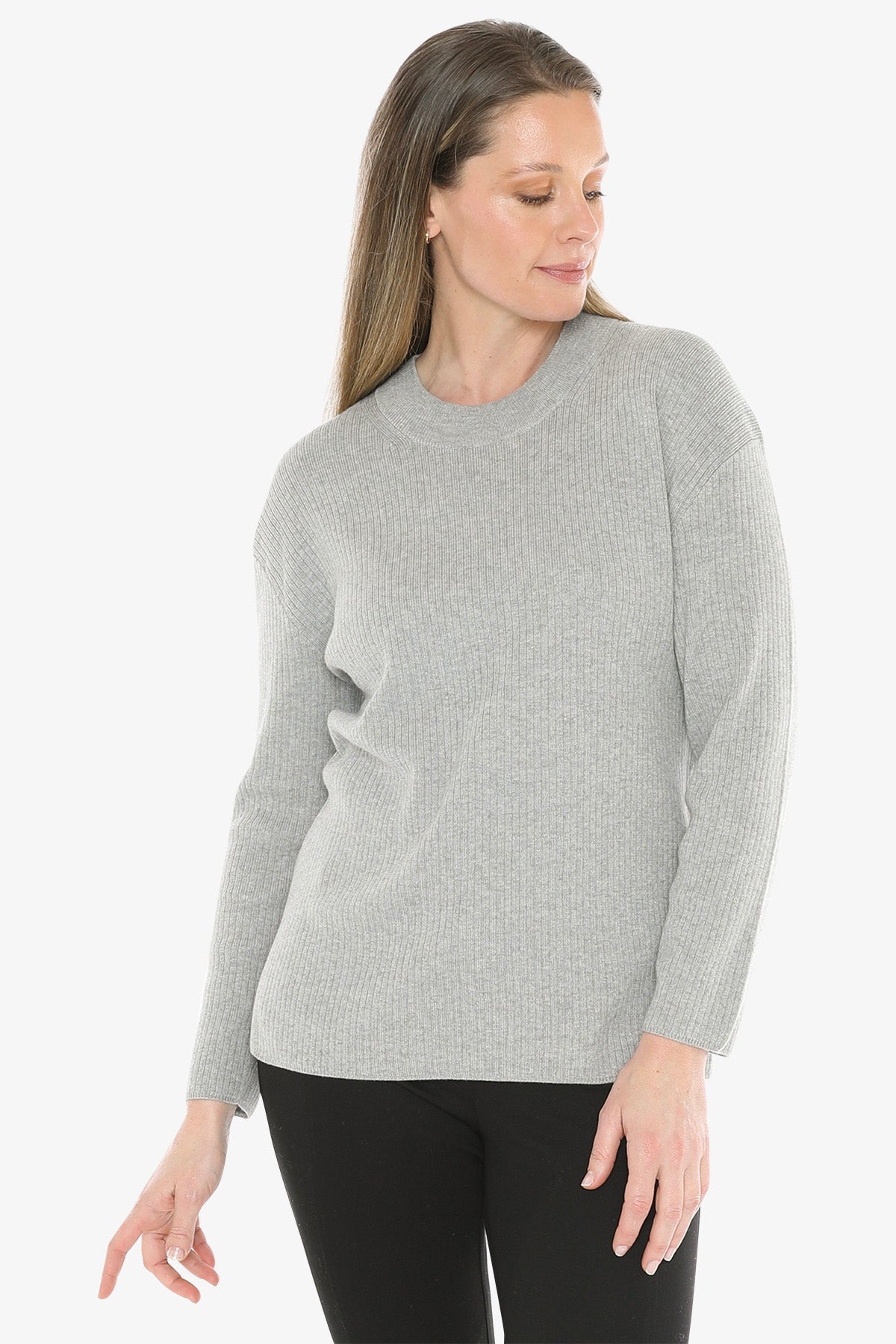 Rib Tunic Pullover in Grey Marle