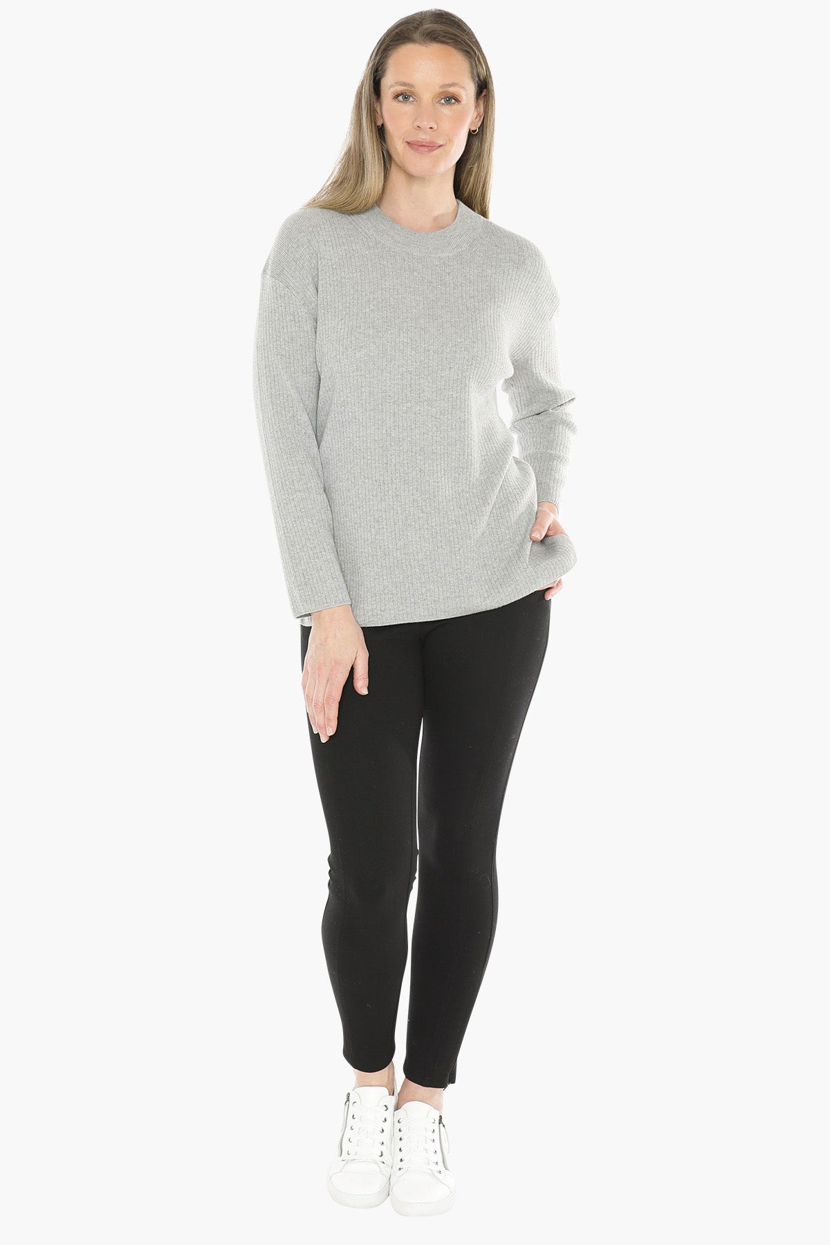 Rib Tunic Pullover in Grey Marle