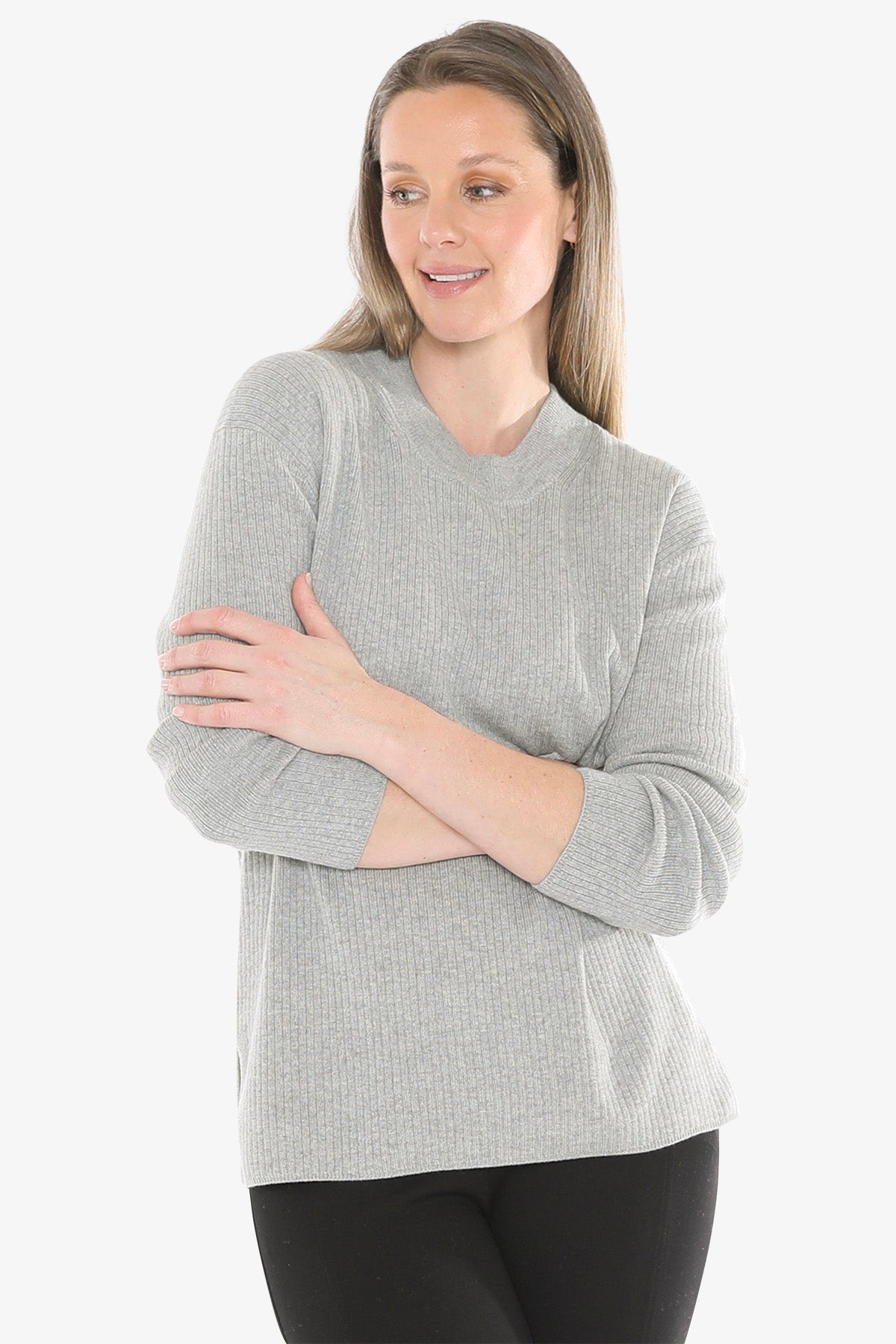 Rib Tunic Pullover in Grey Marle