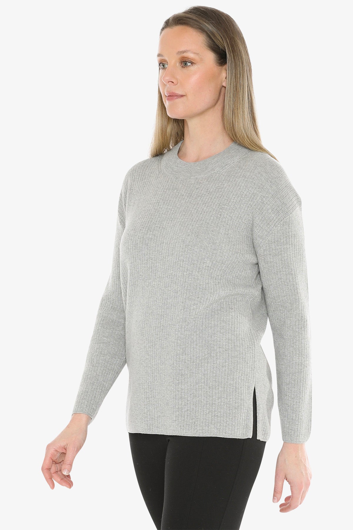 Rib Tunic Pullover in Grey Marle
