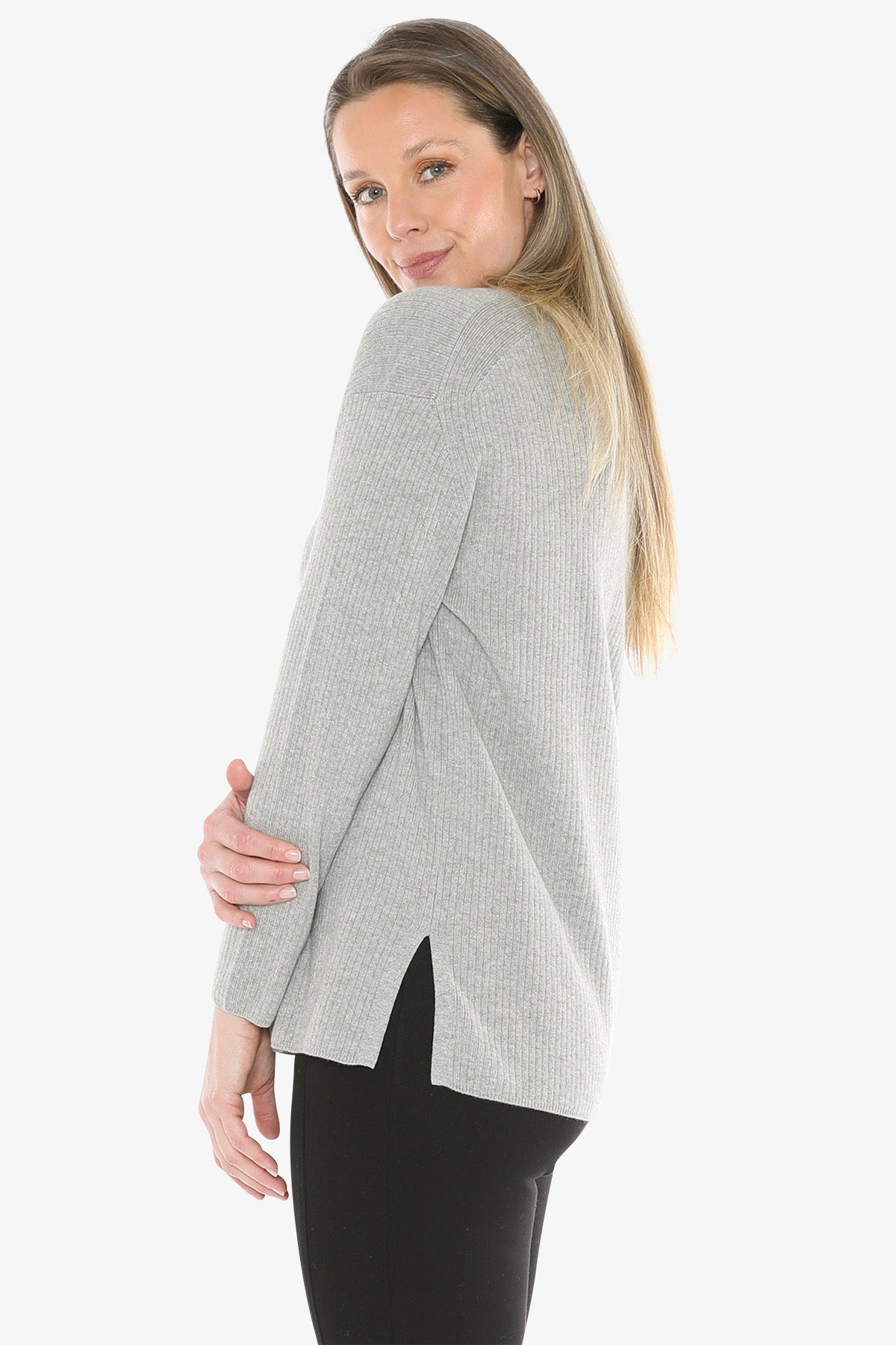 Rib Tunic Pullover in Grey Marle