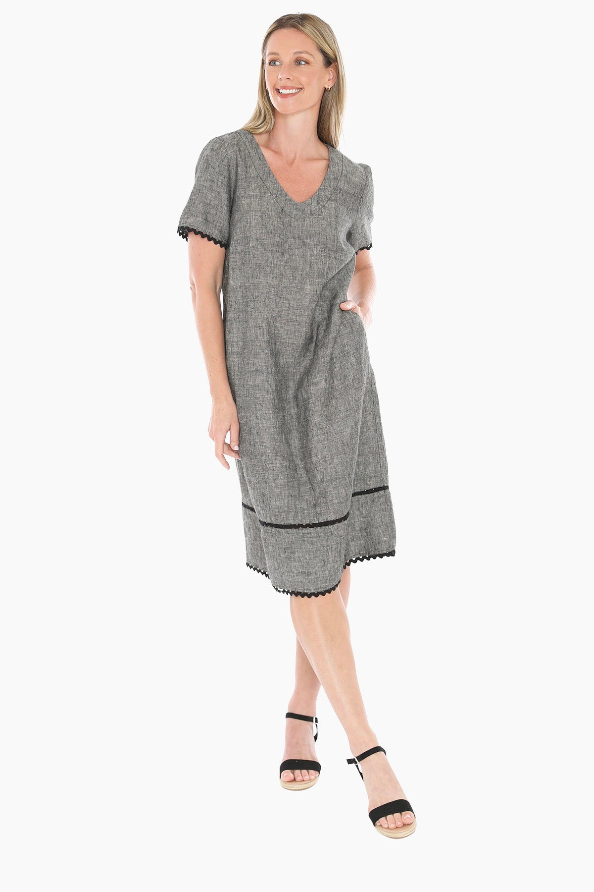 Womens Ric Rac Ss Shift Dress Grey 596j5101a