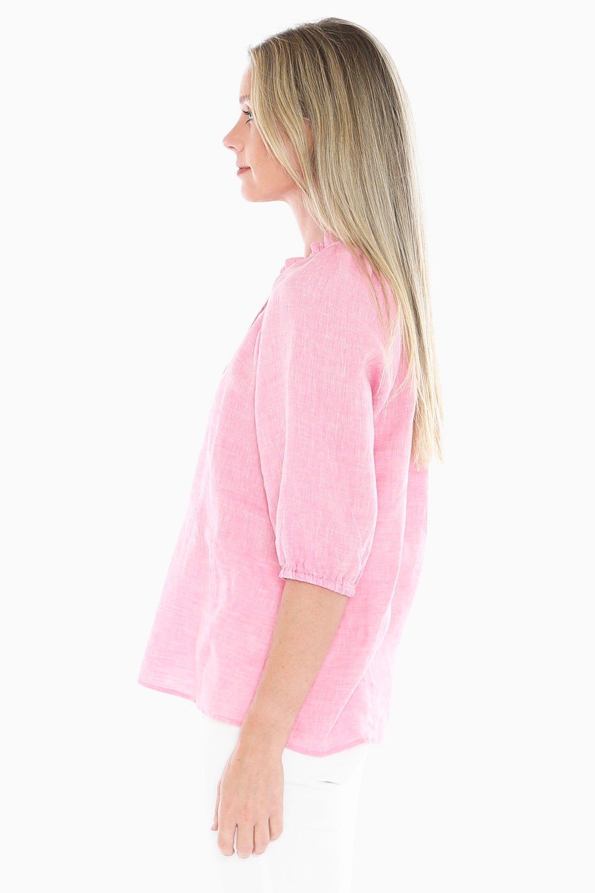 Womens Ruffle Neck Top Pink 596j3085a