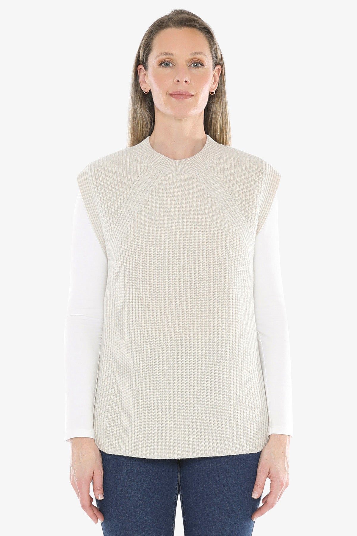 Shaker Stitch Vest in Oat
