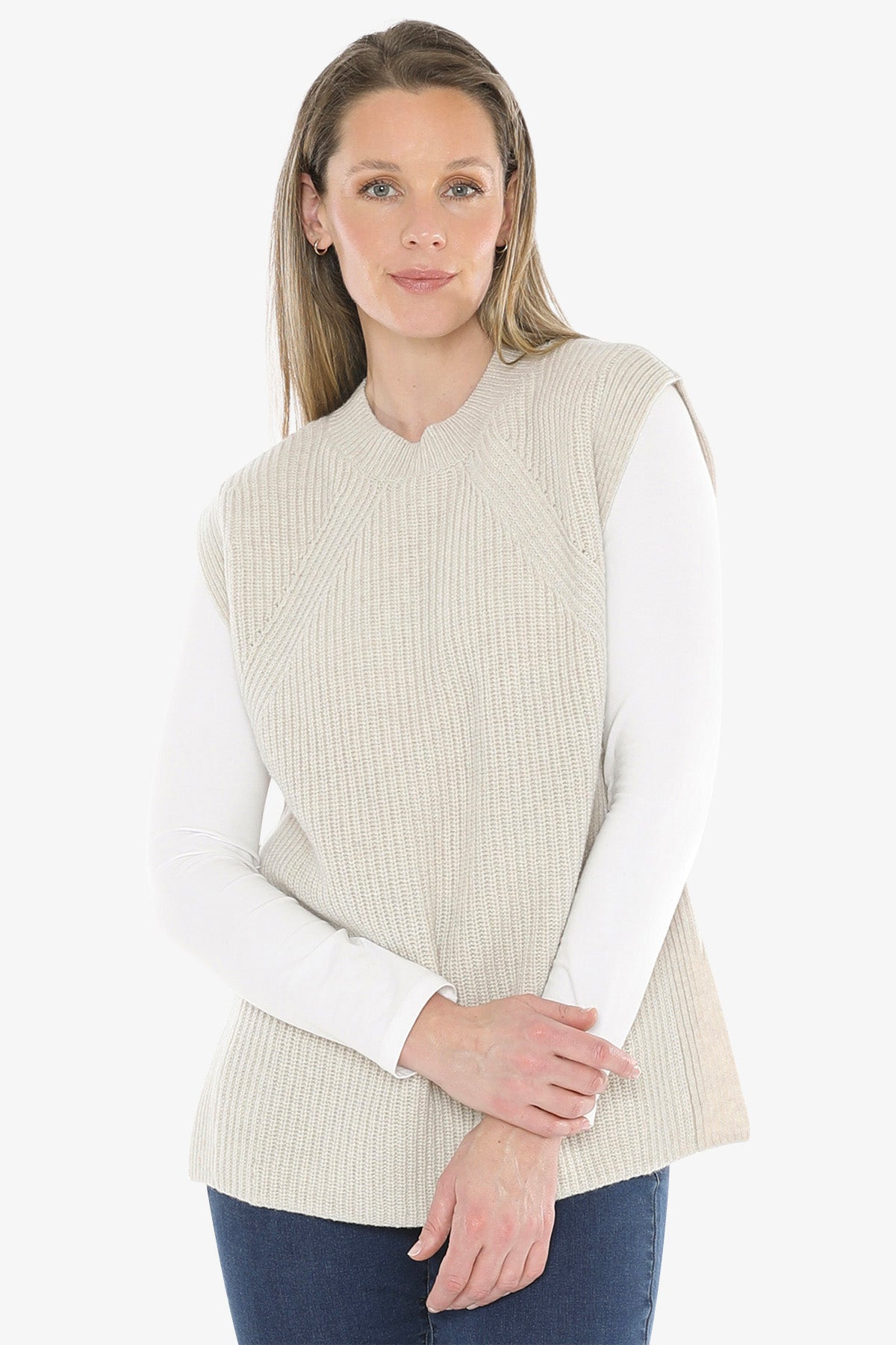 Shaker Stitch Vest in Oat