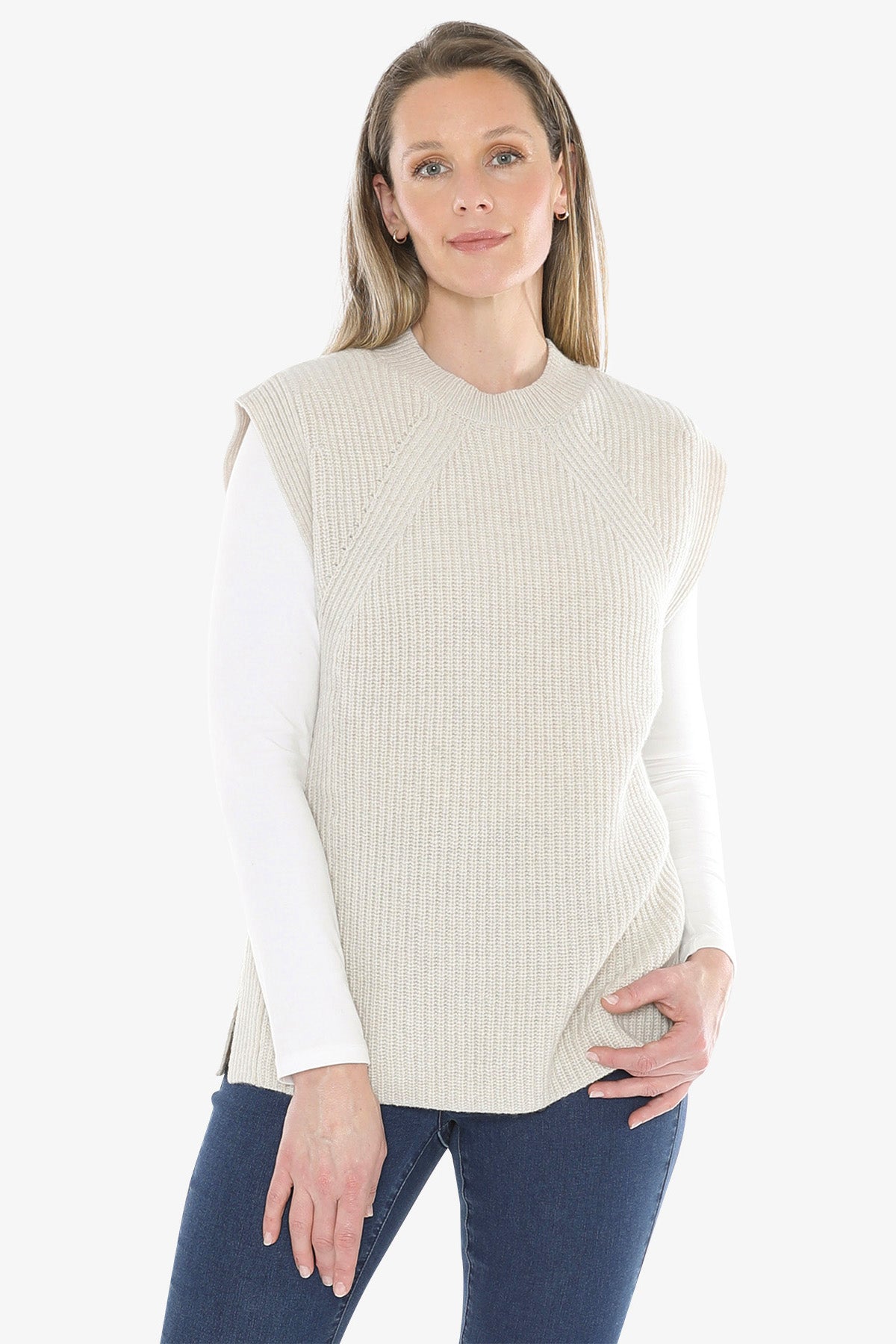 Shaker Stitch Vest in Oat