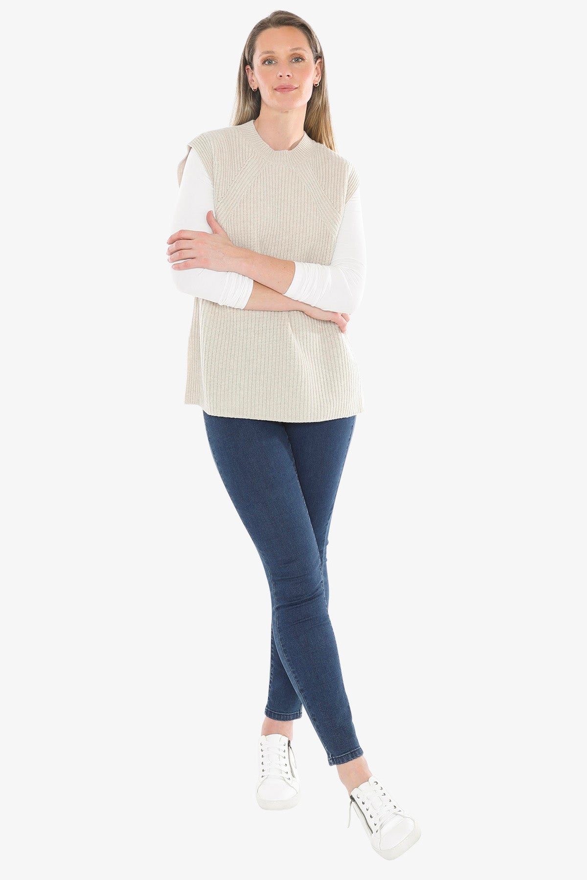 Shaker Stitch Vest in Oat