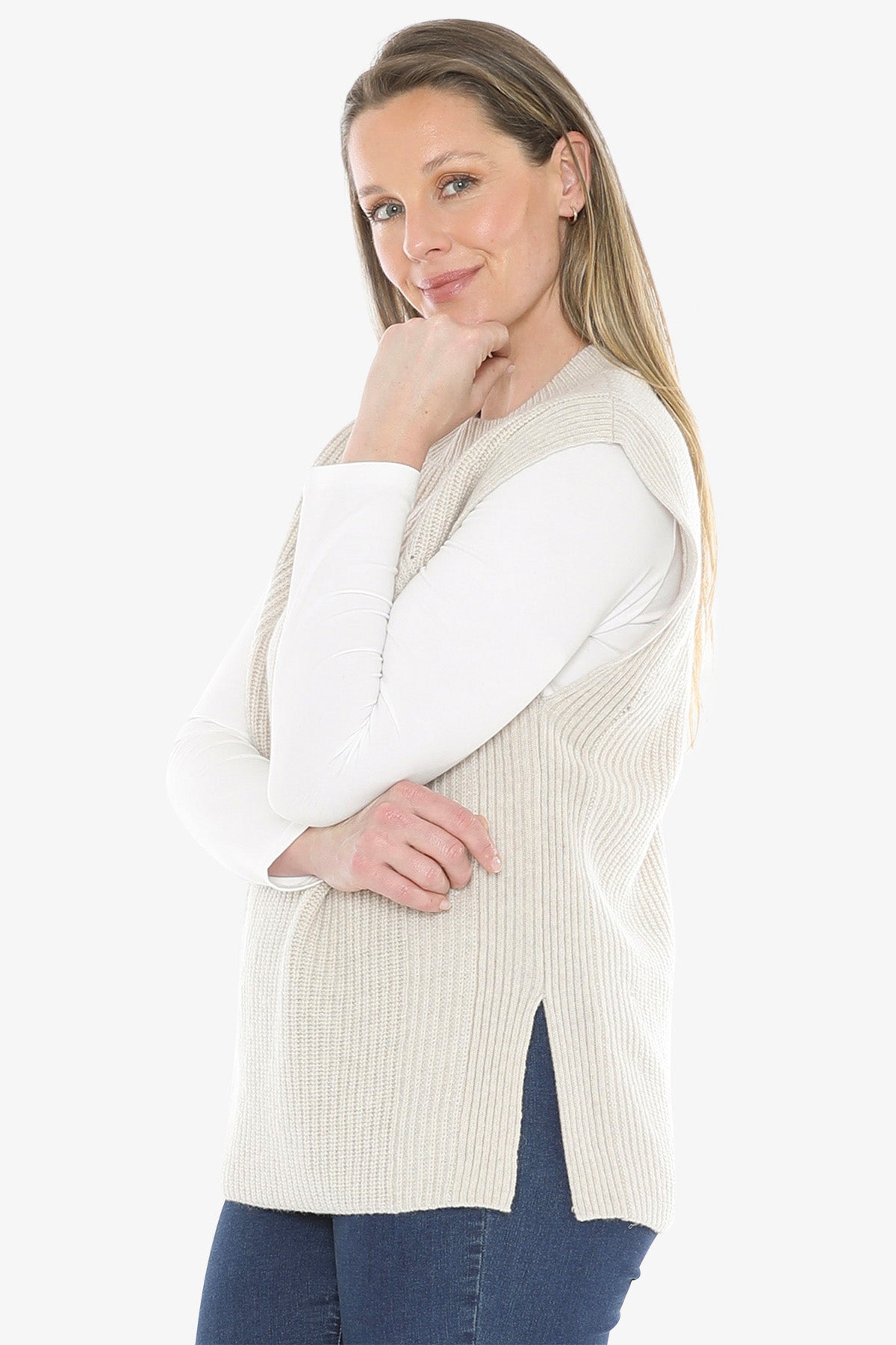 Shaker Stitch Vest in Oat