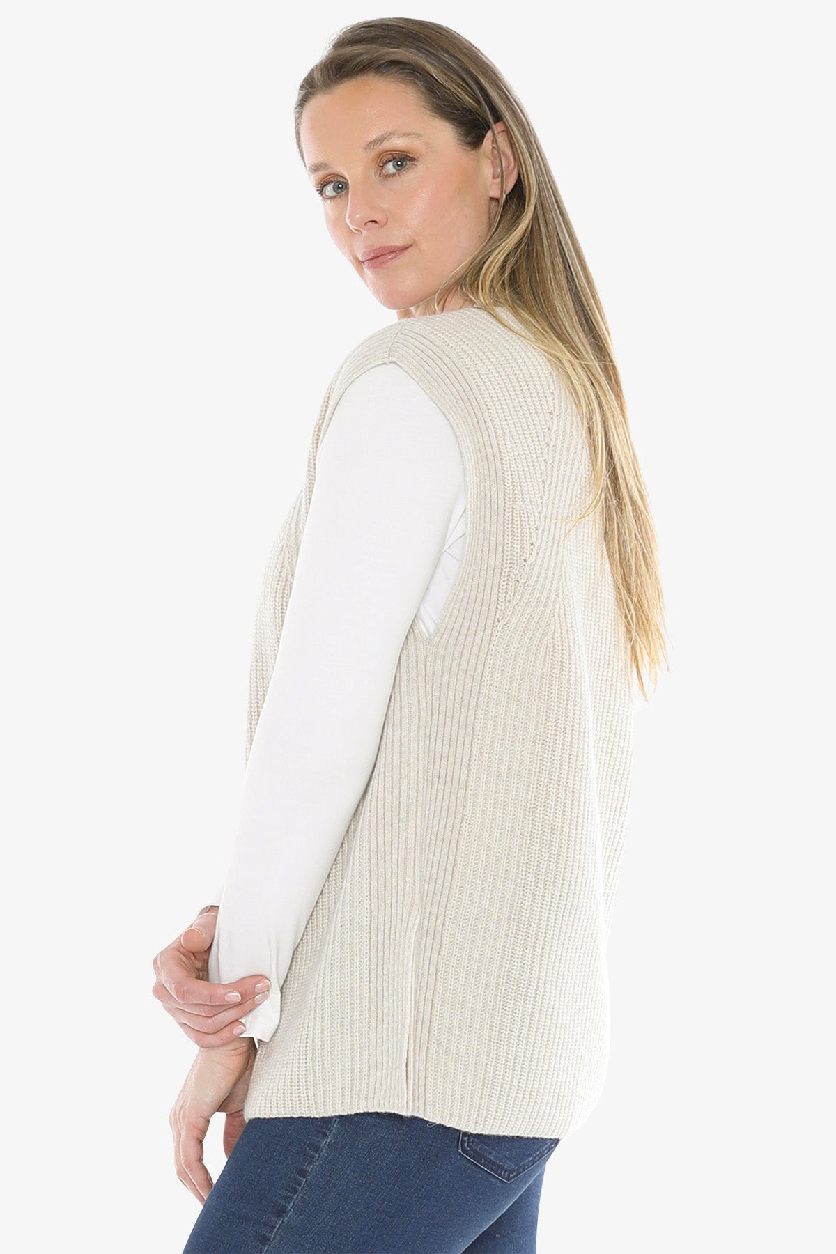 Shaker Stitch Vest in Oat