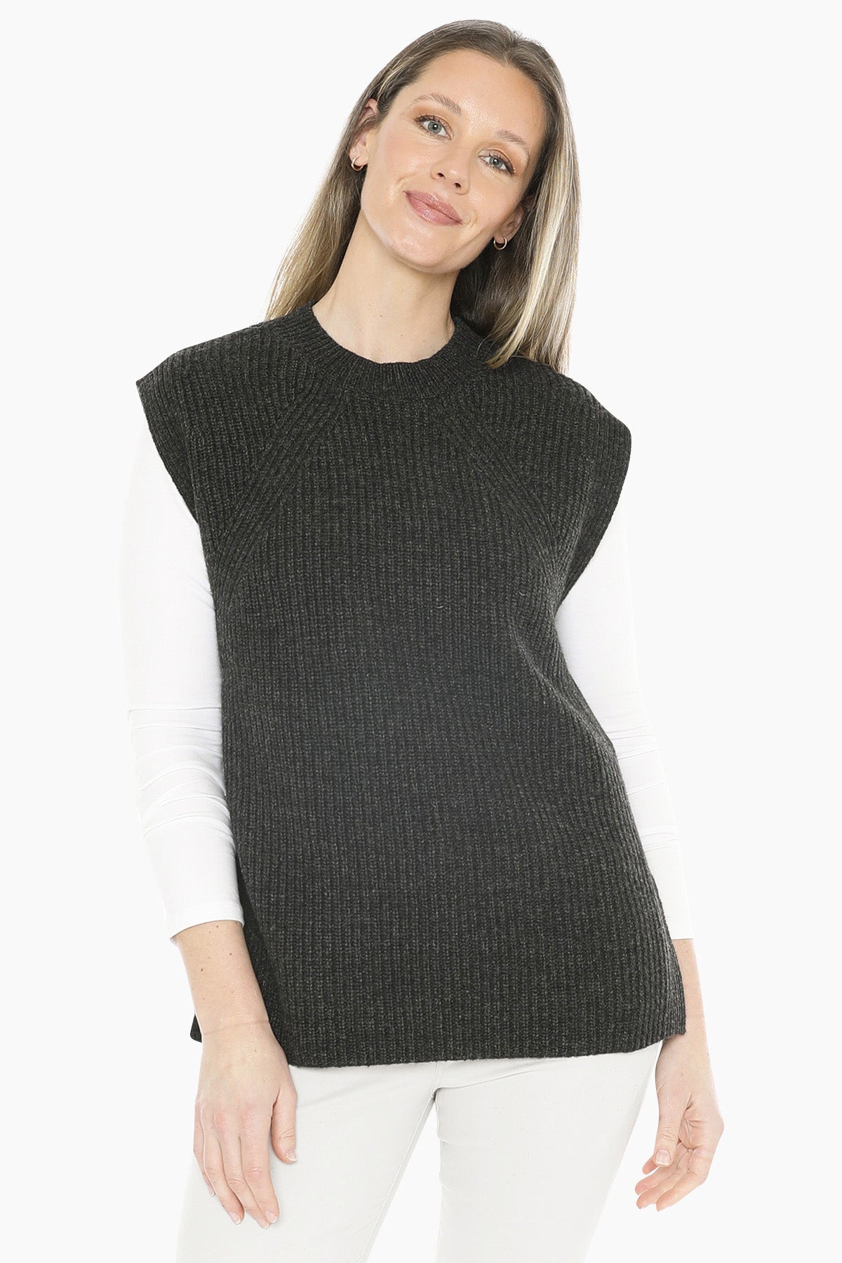 Shaker Stitch Vest in Charcoal