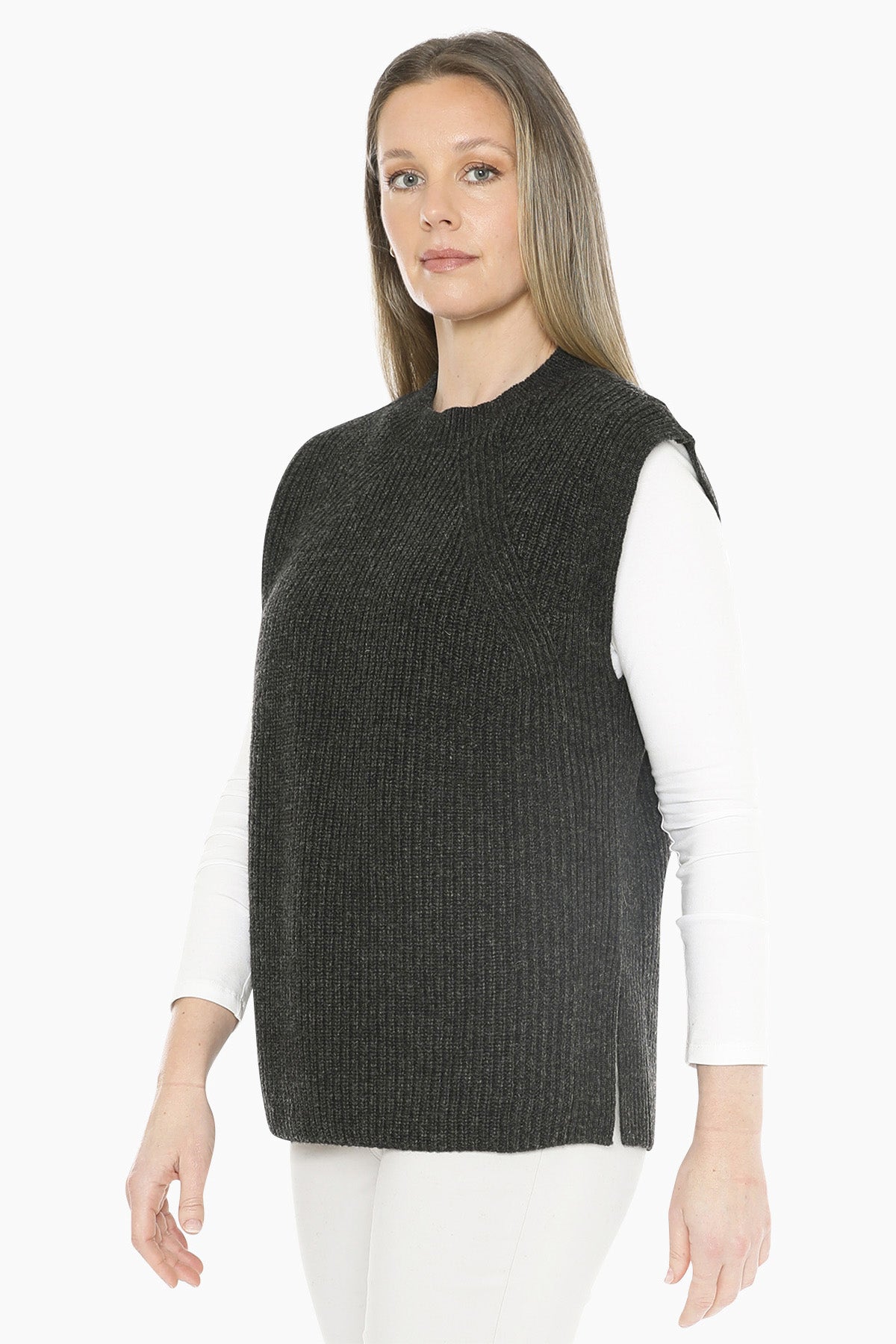 Shaker Stitch Vest in Charcoal
