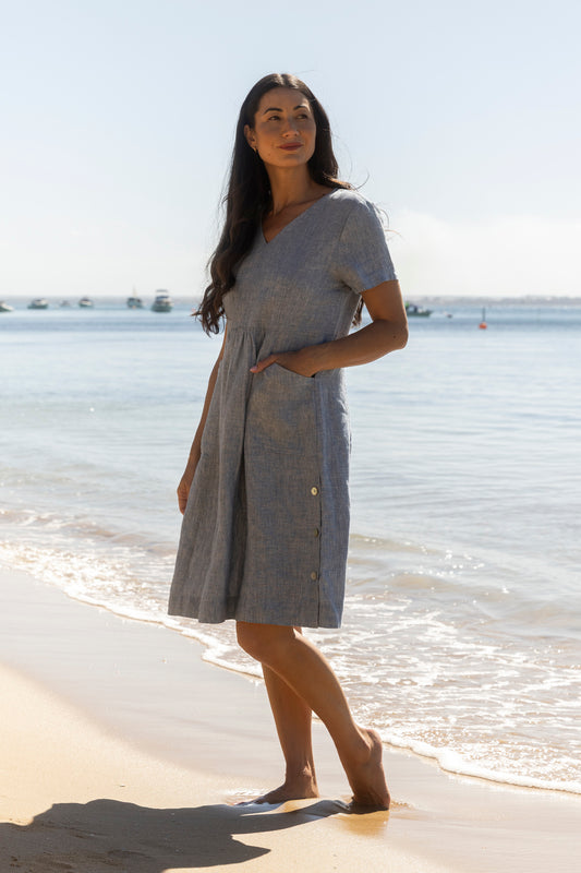 Womens Side Button Dress Blue 596j5027a