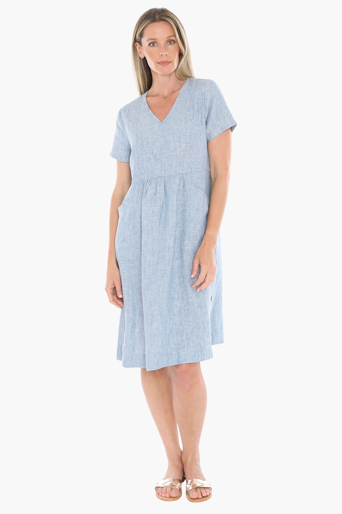 Womens Side Button Dress Blue 596j5027a