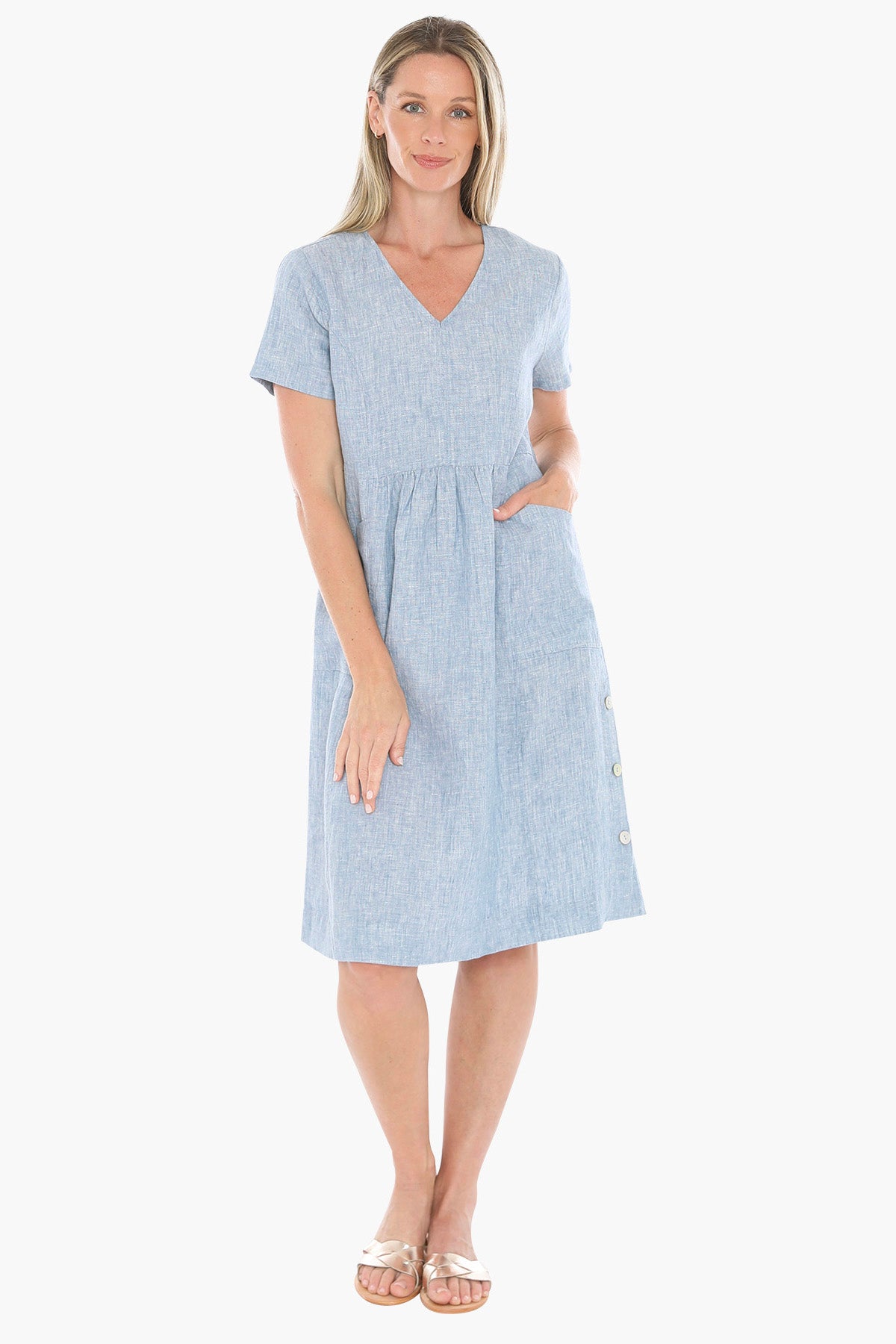 Womens Side Button Dress Blue 596j5027a