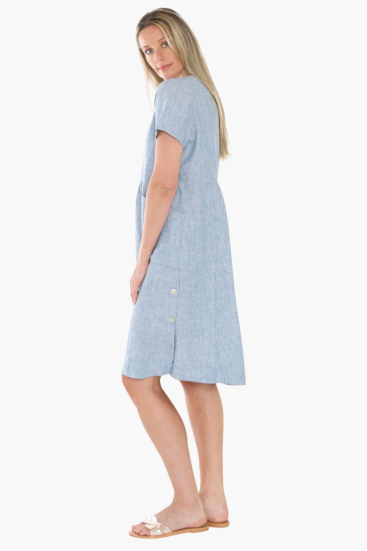 Womens Side Button Dress Blue 596j5027a