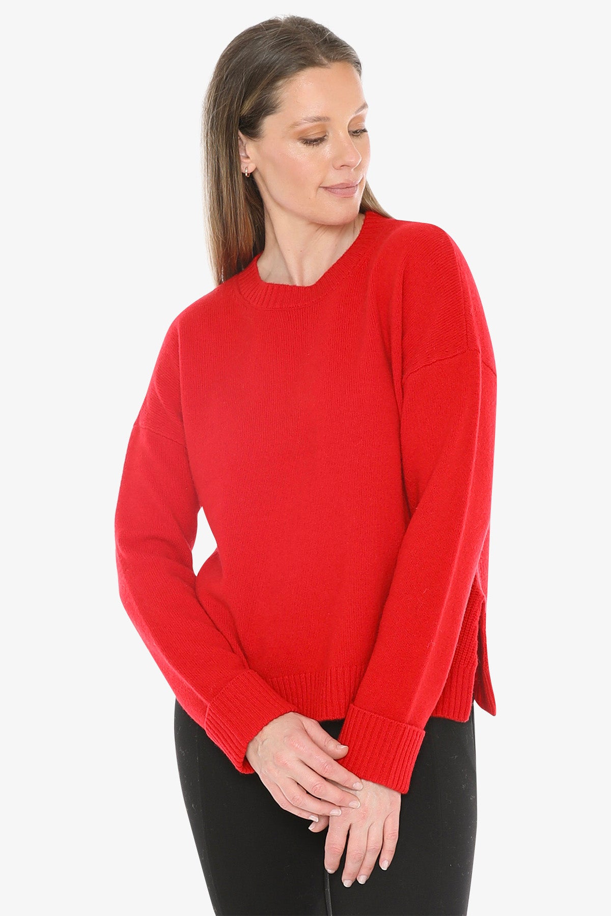Side Detail Crew Pullover in Cherry