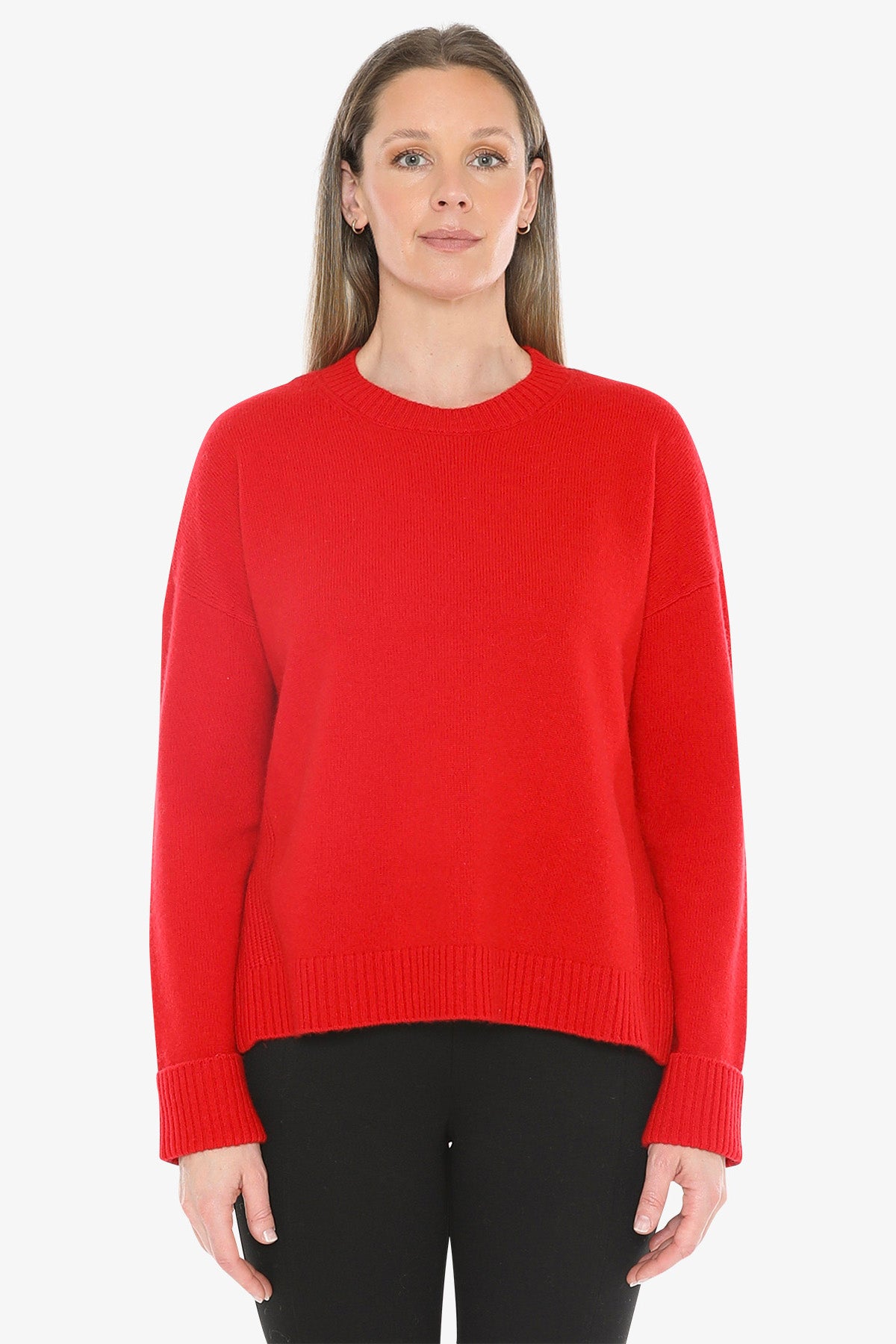 Side Detail Crew Pullover in Cherry