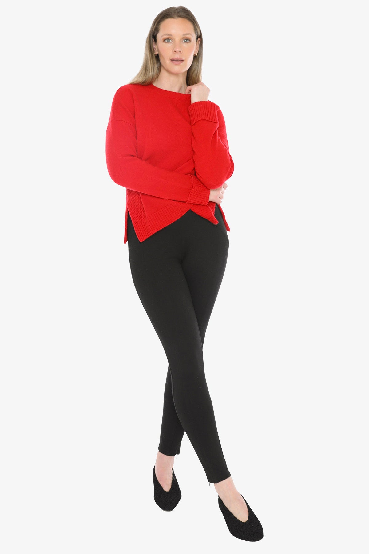 Side Detail Crew Pullover in Cherry