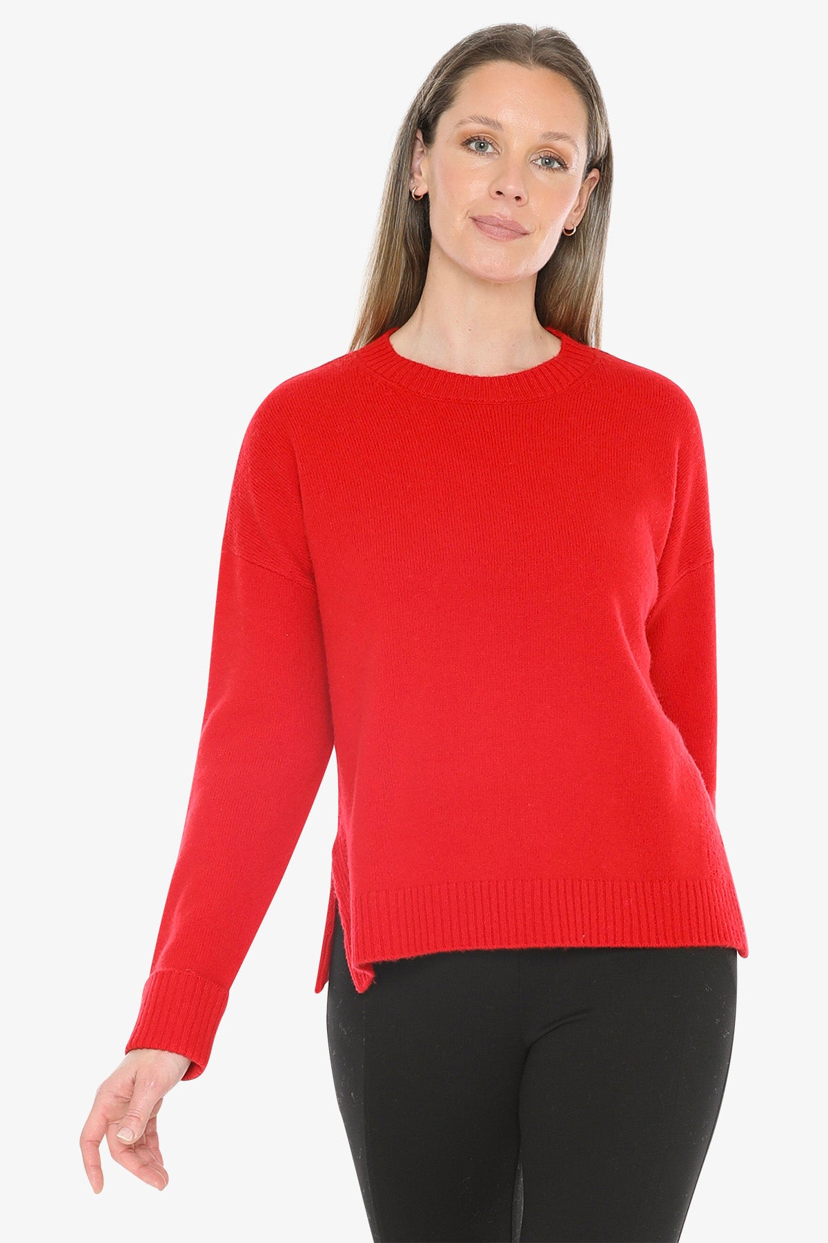 Side Detail Crew Pullover in Cherry