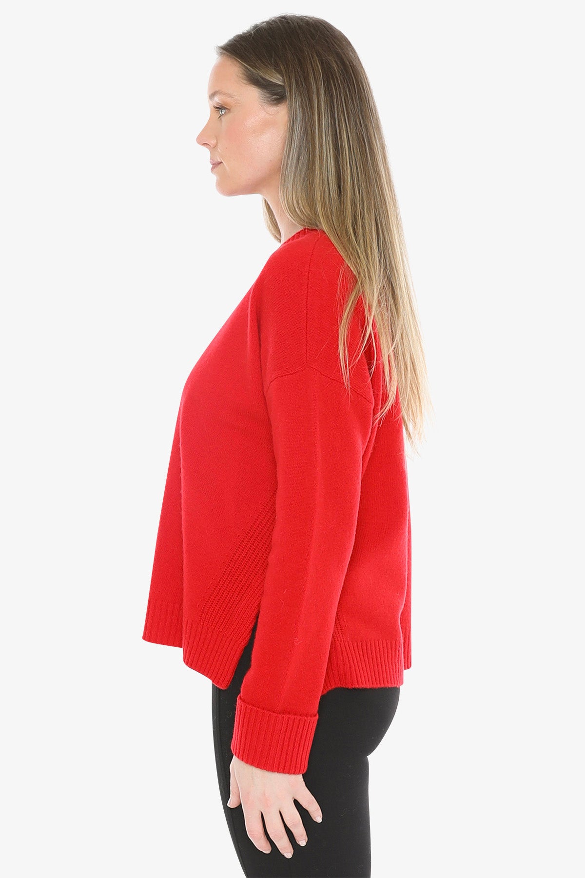 Side Detail Crew Pullover in Cherry