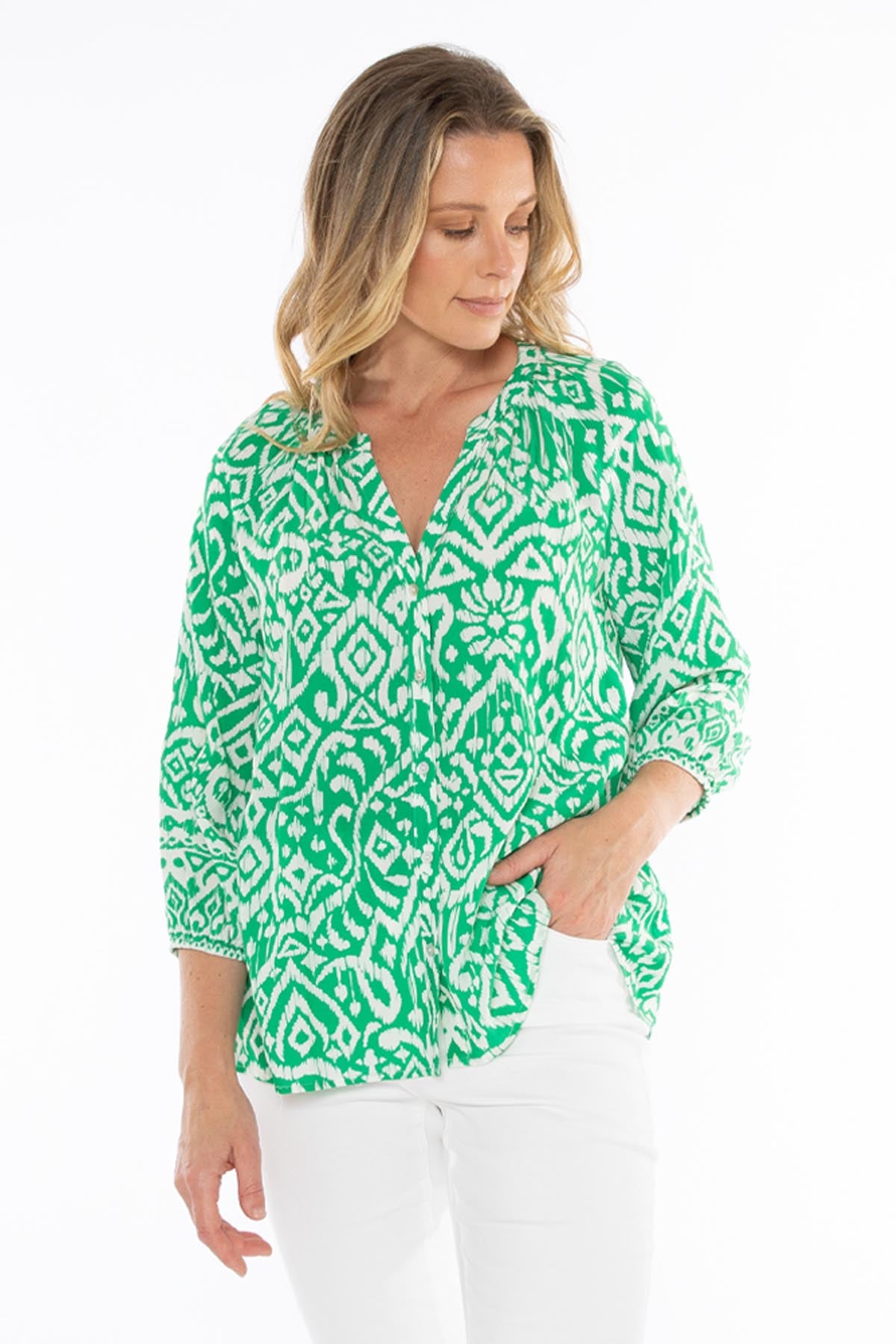 Sketch Ikat Shirt in Green