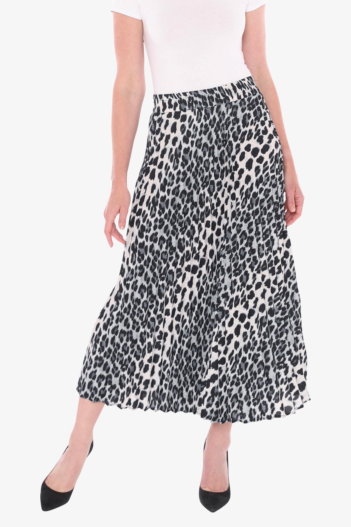 Snow Leopard Pleated Skirt in Multi