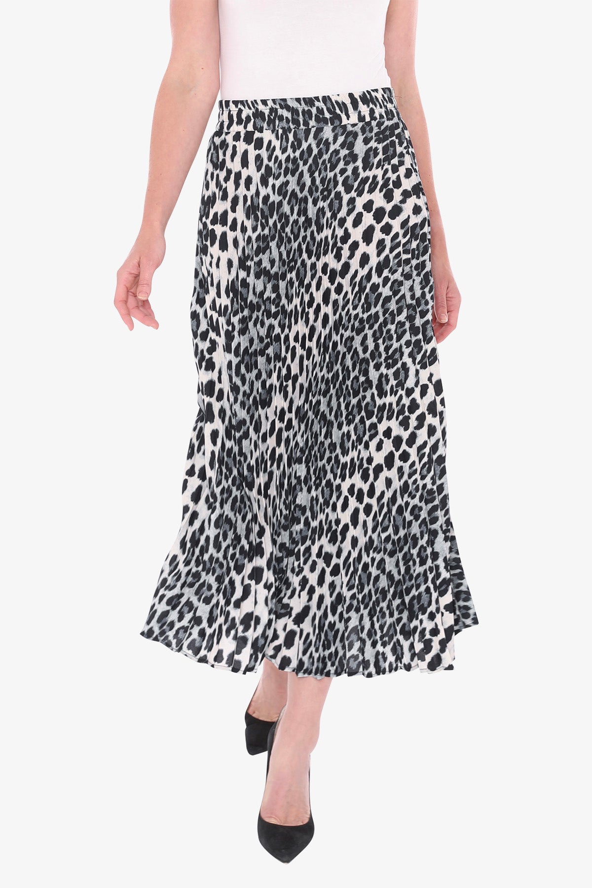 Snow Leopard Pleated Skirt in Multi