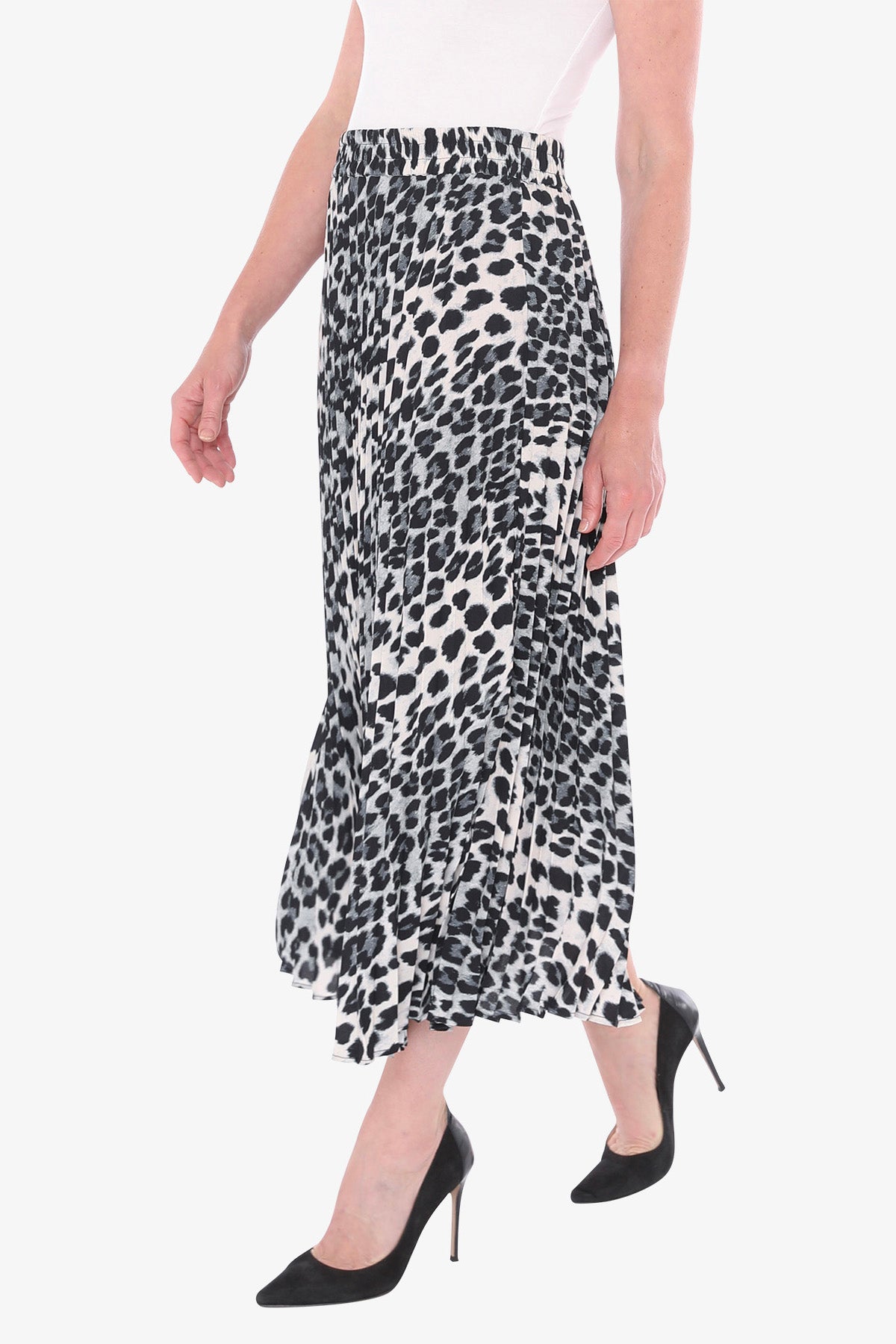 Snow Leopard Pleated Skirt in Multi
